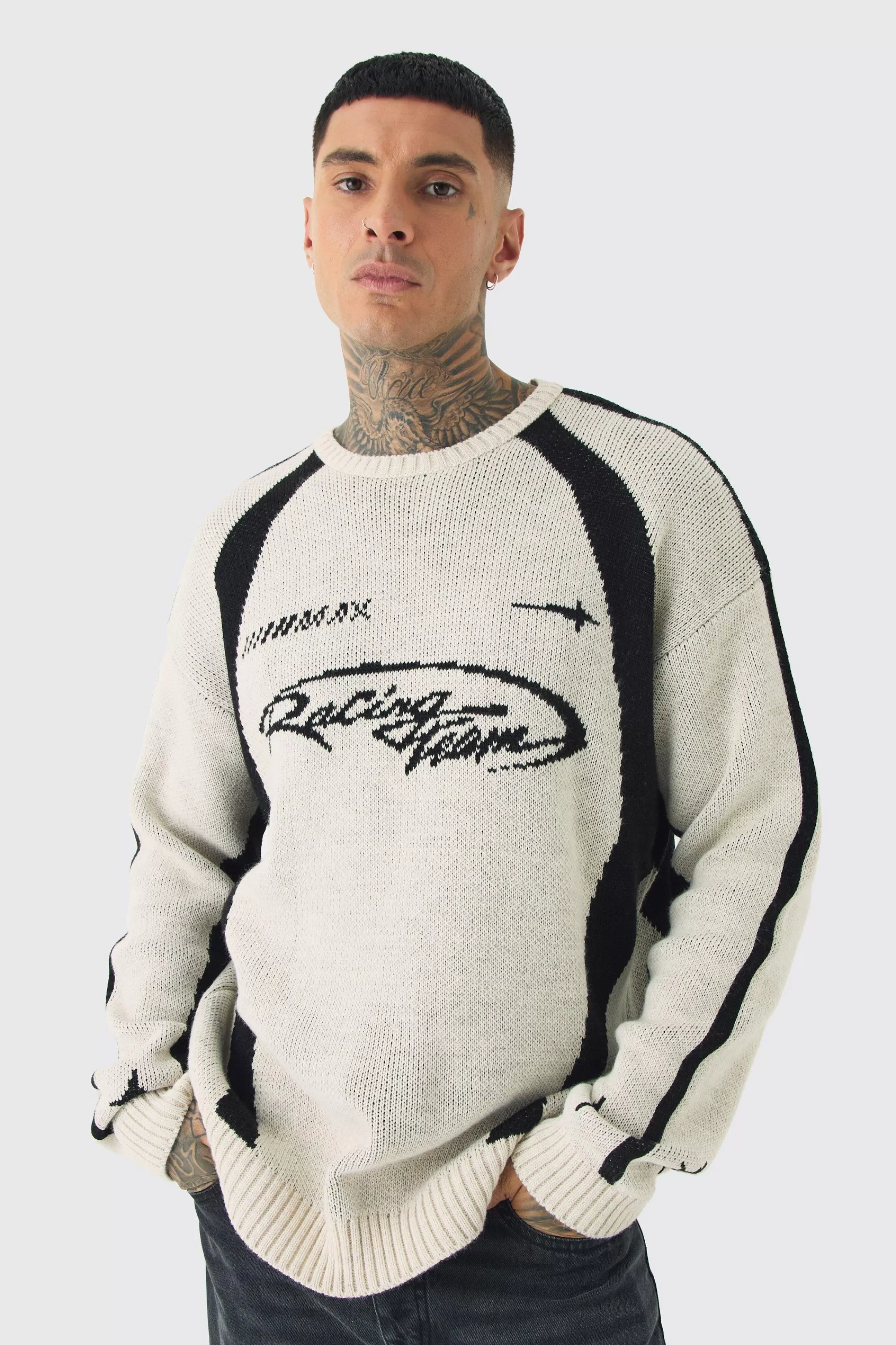 boohooMAN Tall Moto Crew Neck Knitted Jumper In | UK