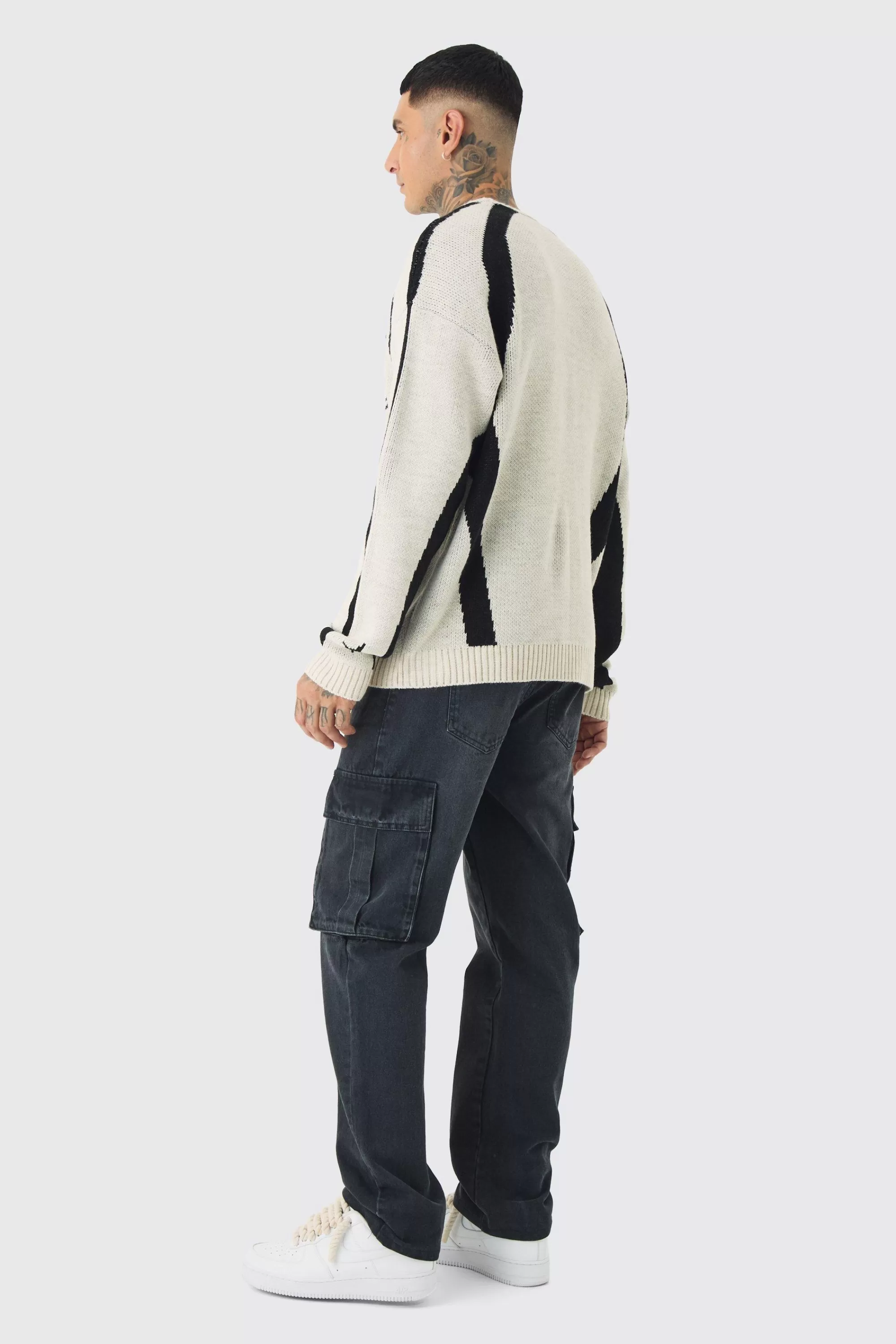 boohooMAN Tall Moto Crew Neck Knitted Jumper In | UK
