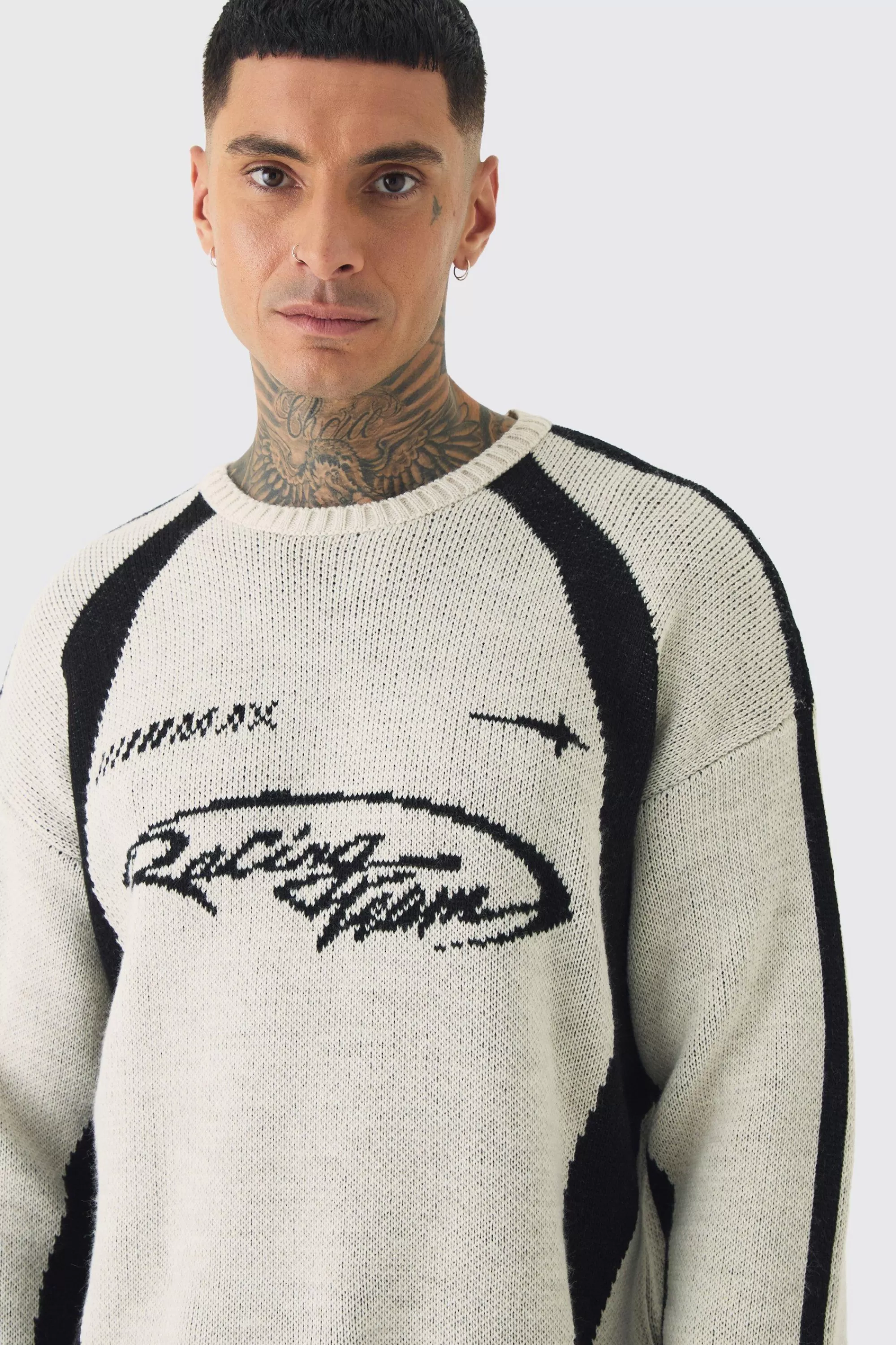 boohooMAN Tall Moto Crew Neck Knitted Jumper In | UK