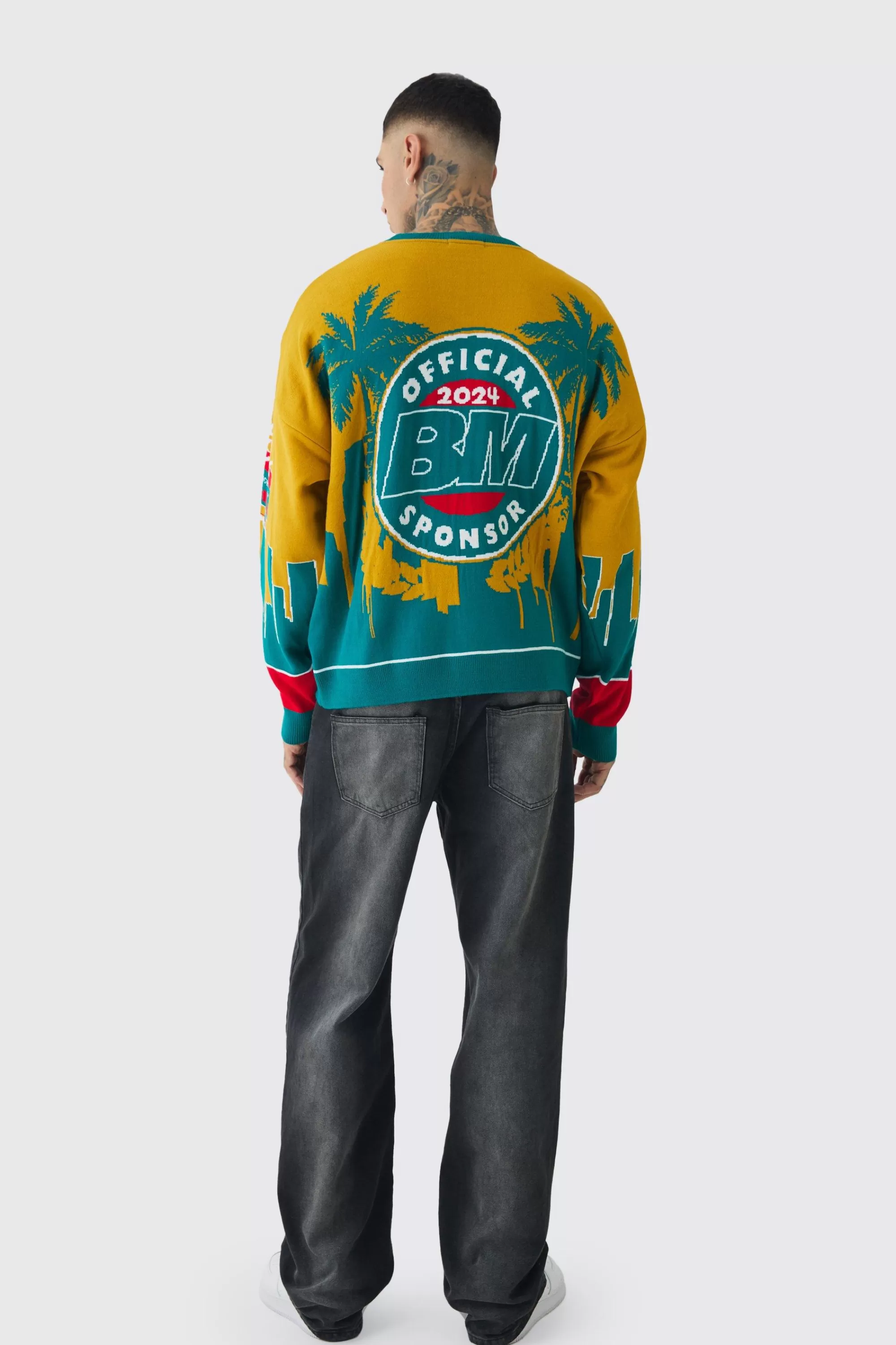 boohooMAN Tall Moto Graphic Knitted Sweatshirt | UK