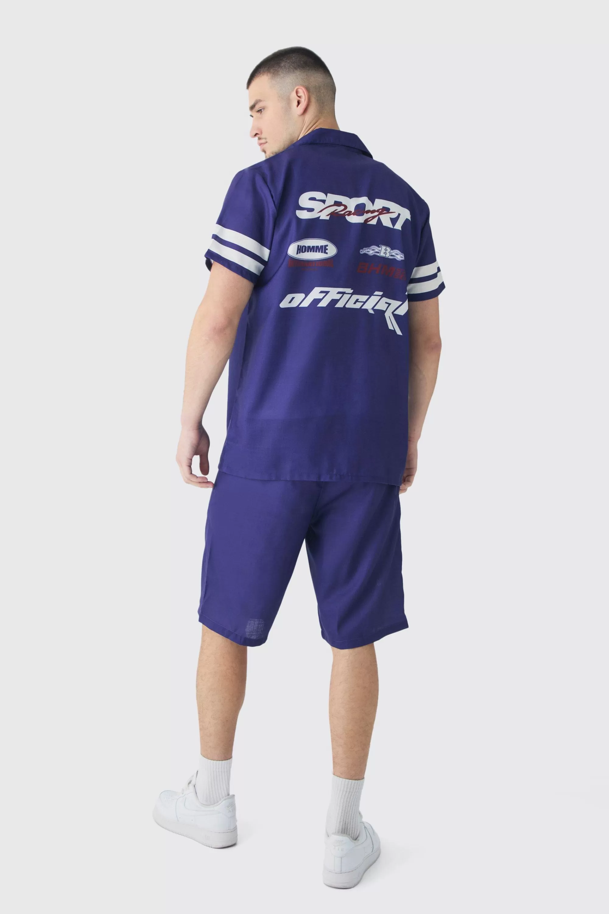 boohooMAN Tall Moto Print Shirt & Short Set In | UK