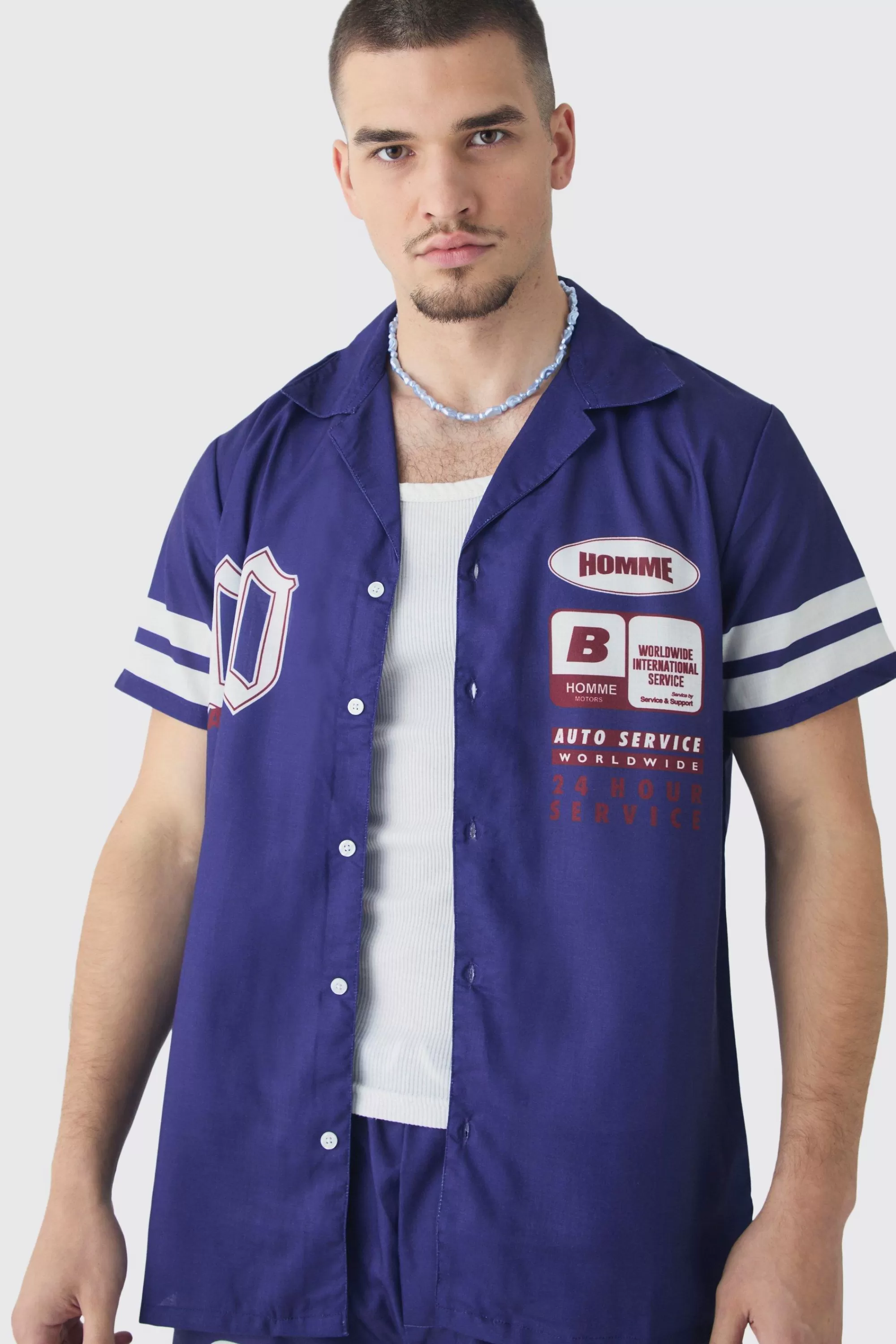 boohooMAN Tall Moto Print Shirt & Short Set In | UK