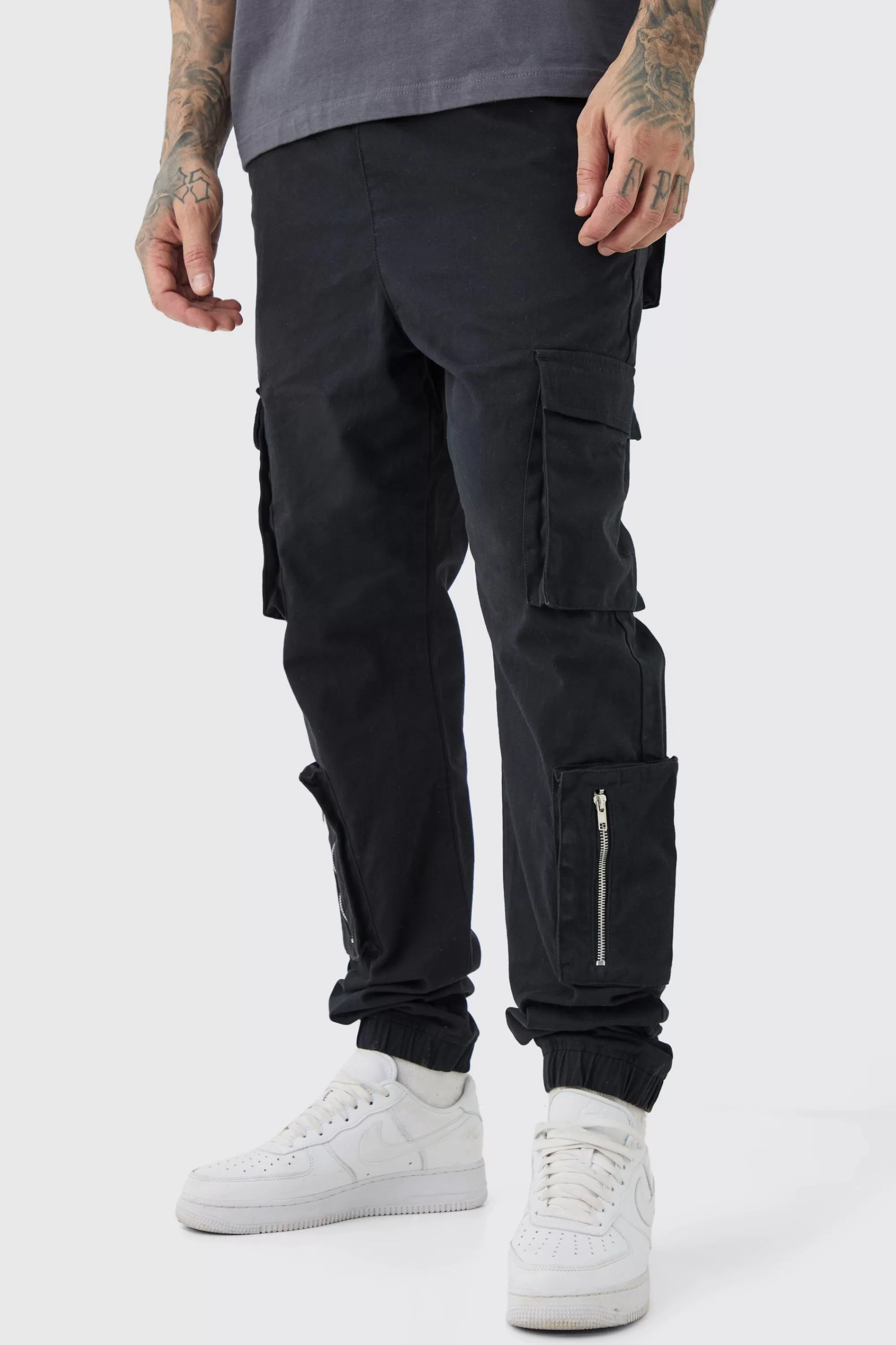 boohooMAN Tall Multi Cargo Pocket Cuffed Trousers | UK