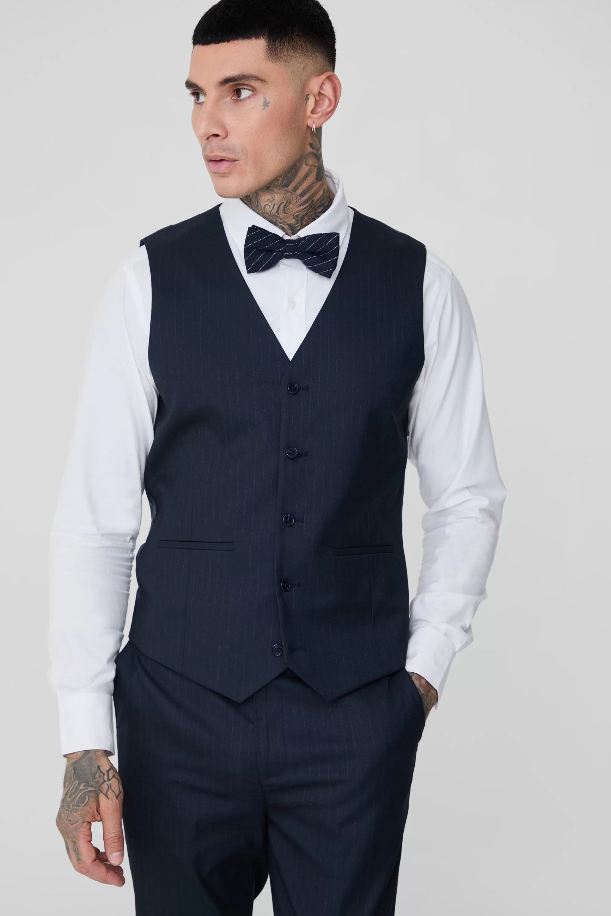 boohooMAN Tall Pinstripe Waistcoat | UK