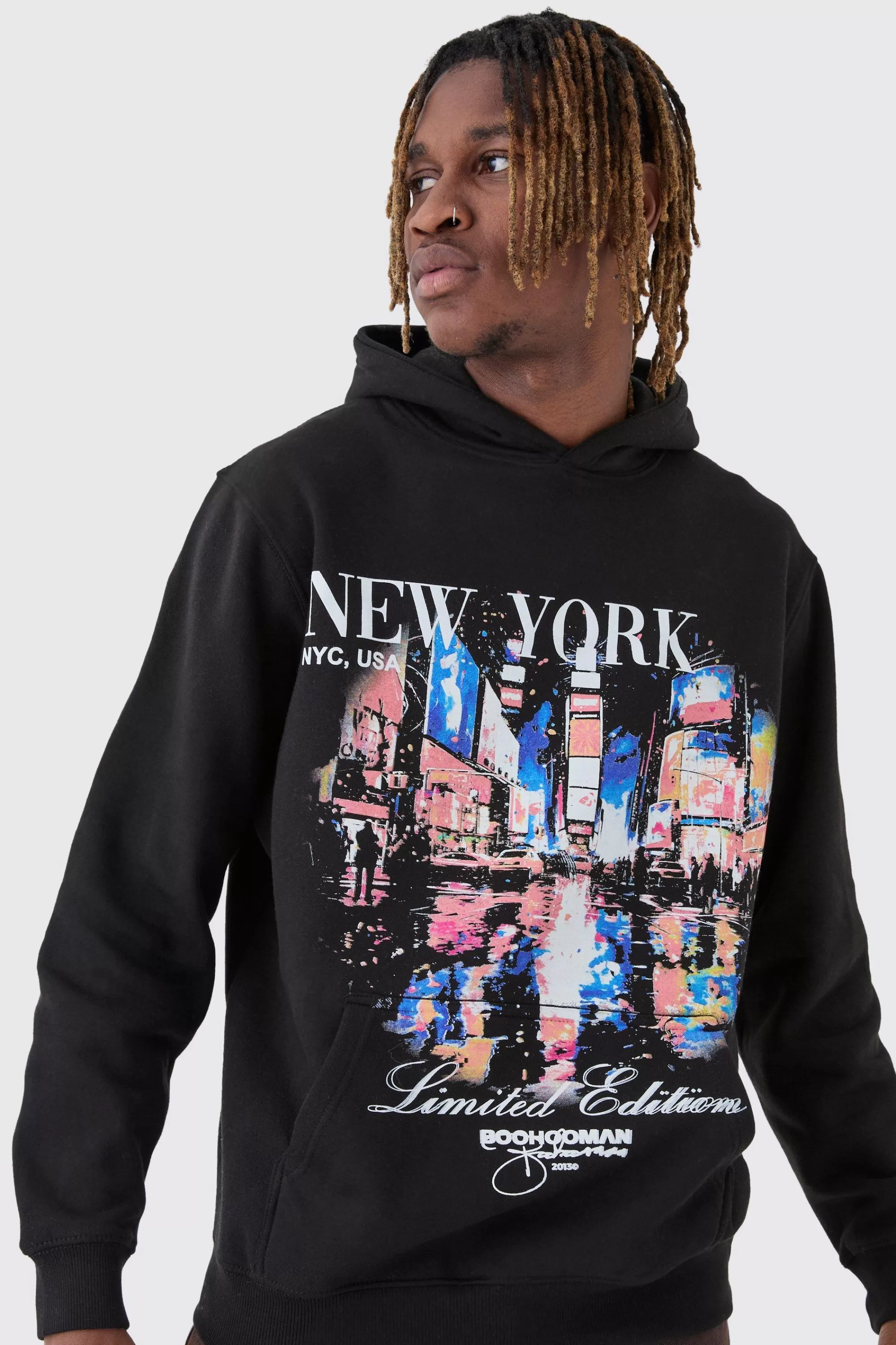 boohooMAN Tall New York Graphic Hoodie | UK