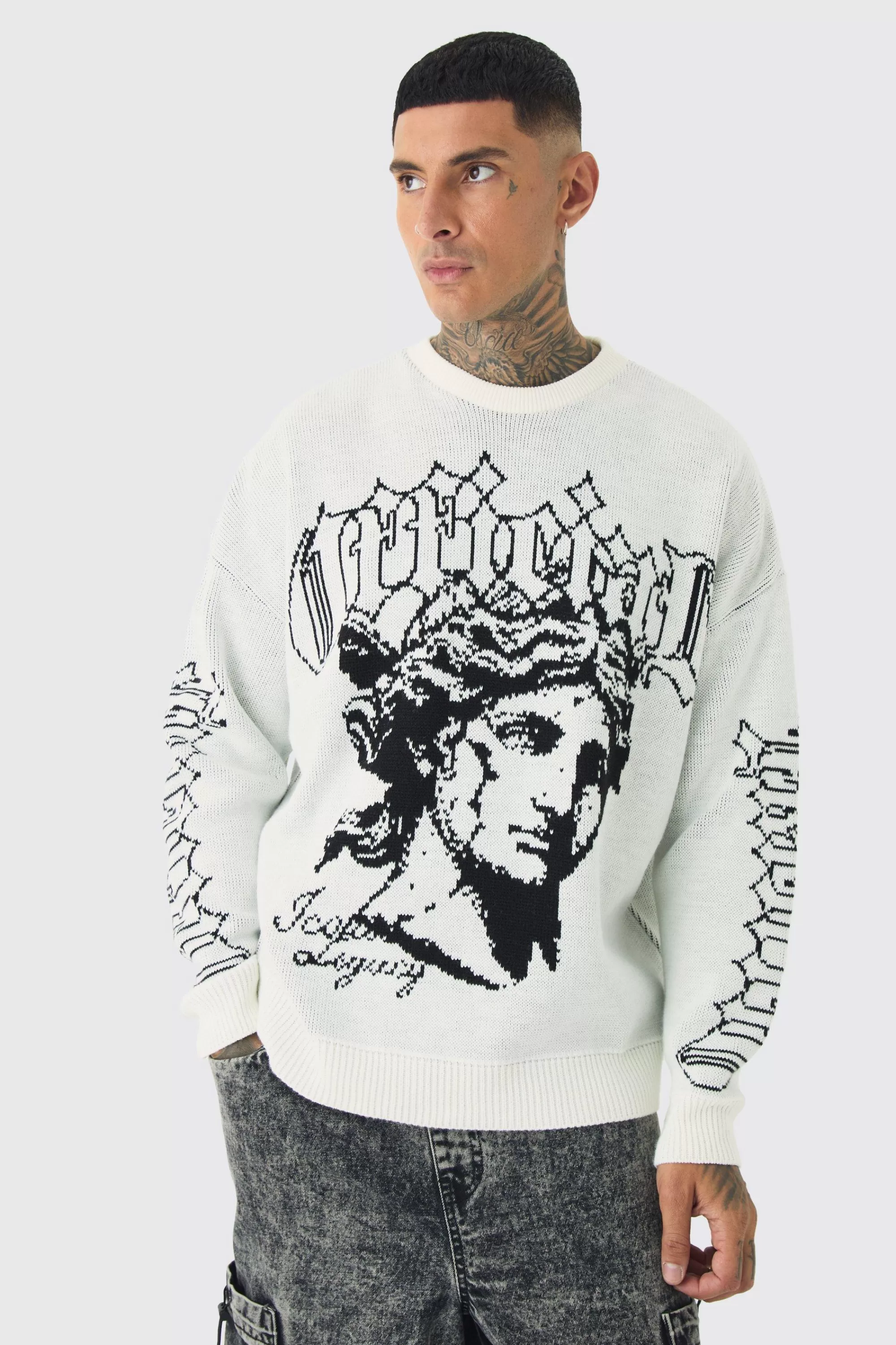 boohooMAN Tall OFCL Renaissance Crew Neck Jumper | UK