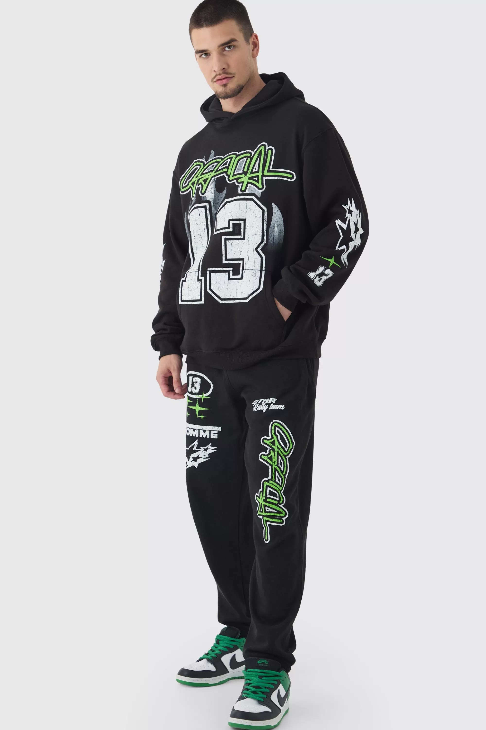boohooMAN Tall Official 13 Print Oversized Tracksuit In | UK