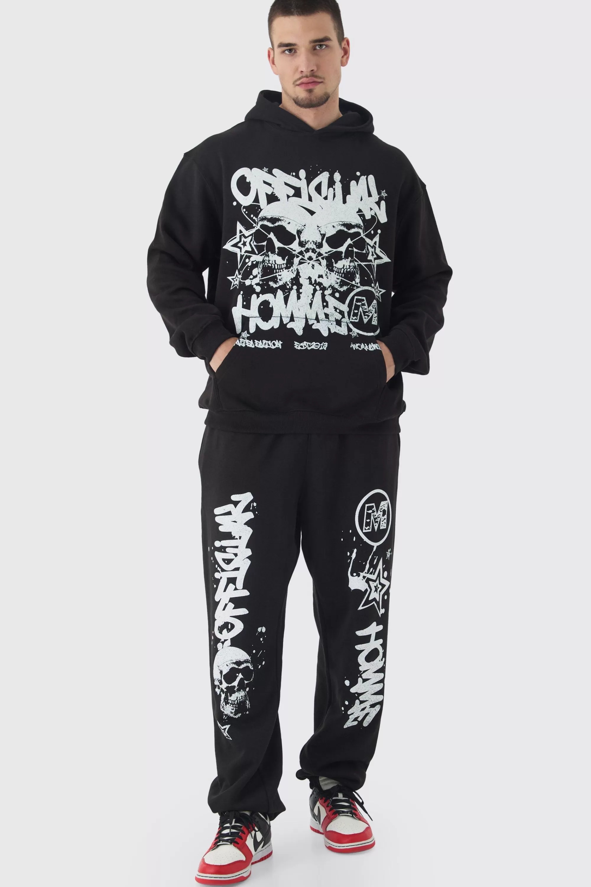 boohooMAN Tall Official Homme Skull Print Oversized Tracksuit In | UK