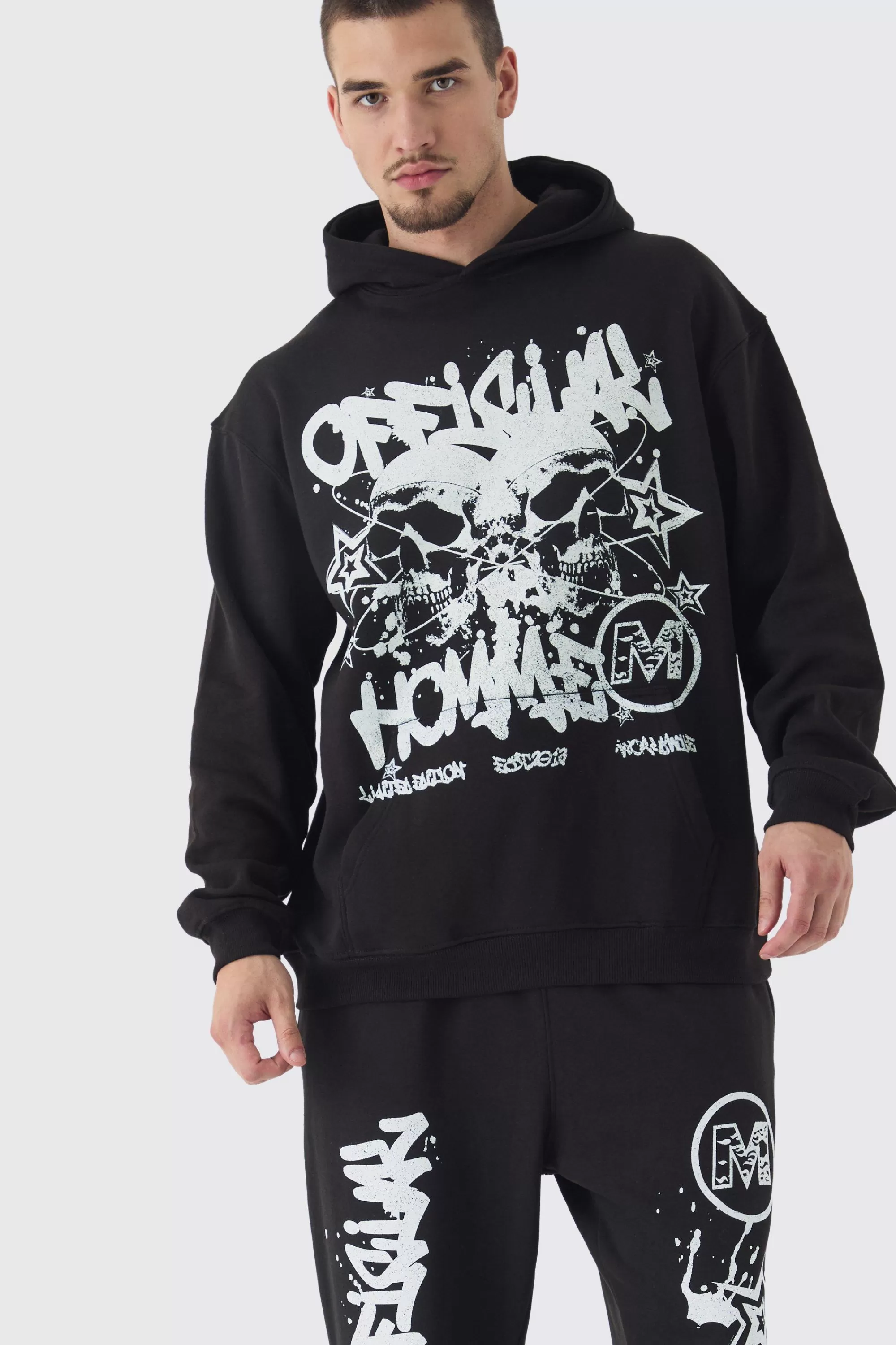 boohooMAN Tall Official Homme Skull Print Oversized Tracksuit In | UK