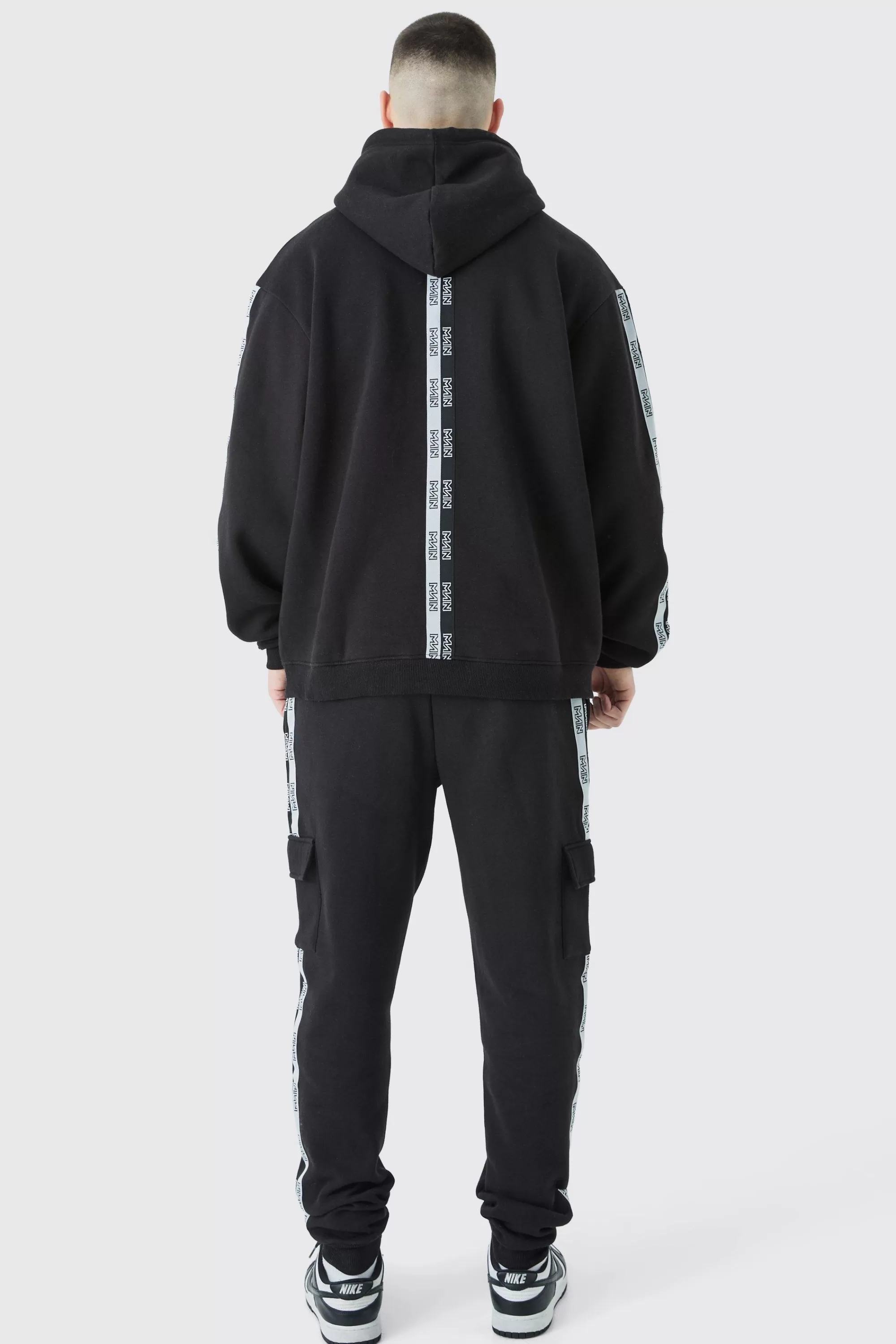 boohooMAN Tall Official Man Tape Cargo Hooded Tracksuit | UK