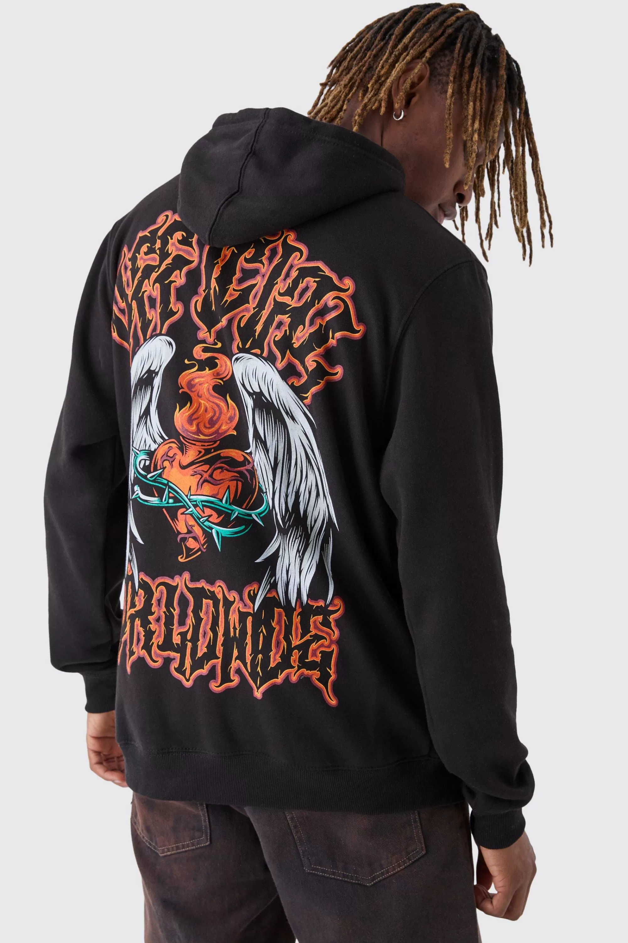 boohooMAN Tall Official Worldwide Back Printed Oversized Hoodie | UK