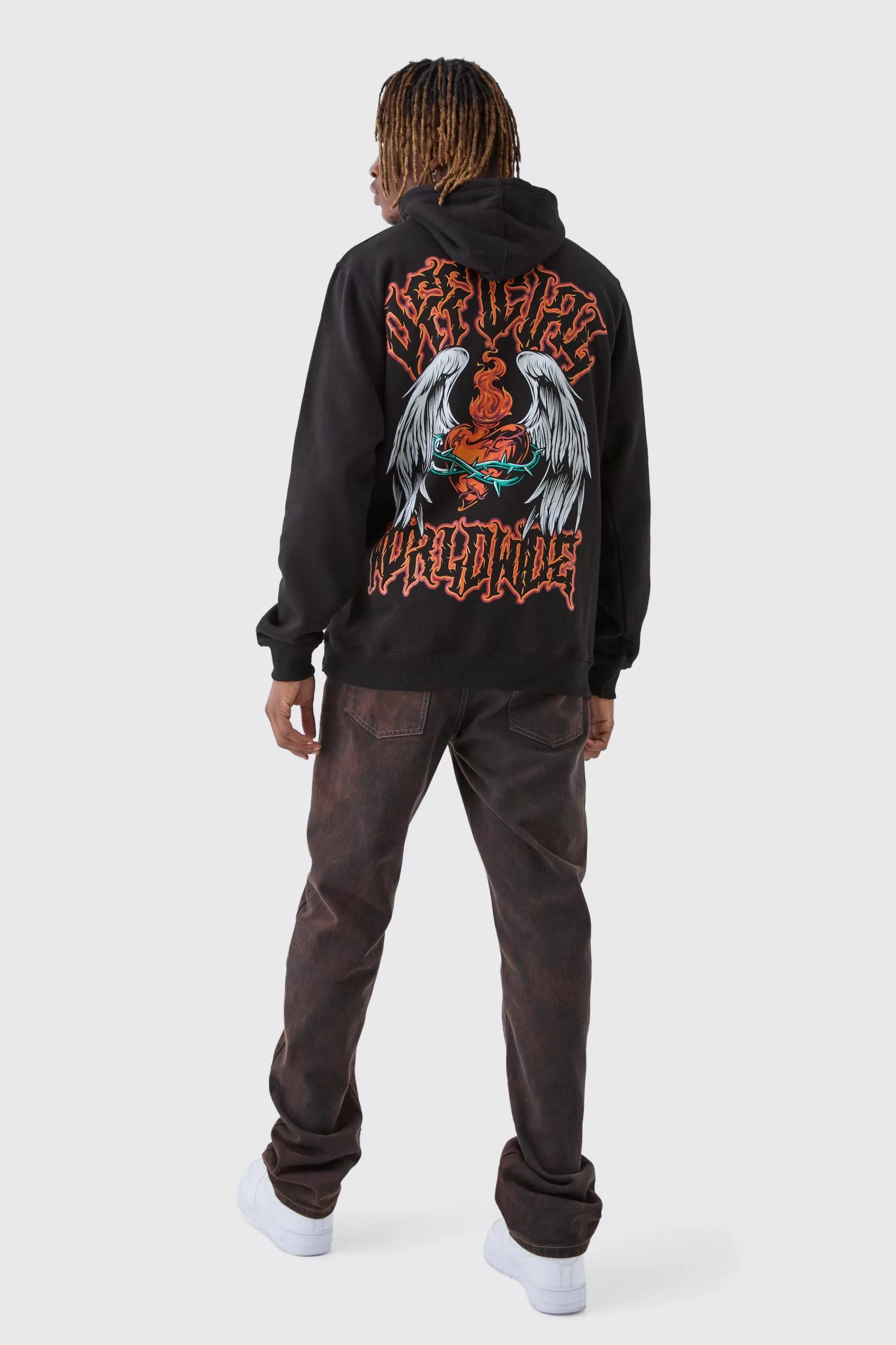 boohooMAN Tall Official Worldwide Back Printed Oversized Hoodie | UK