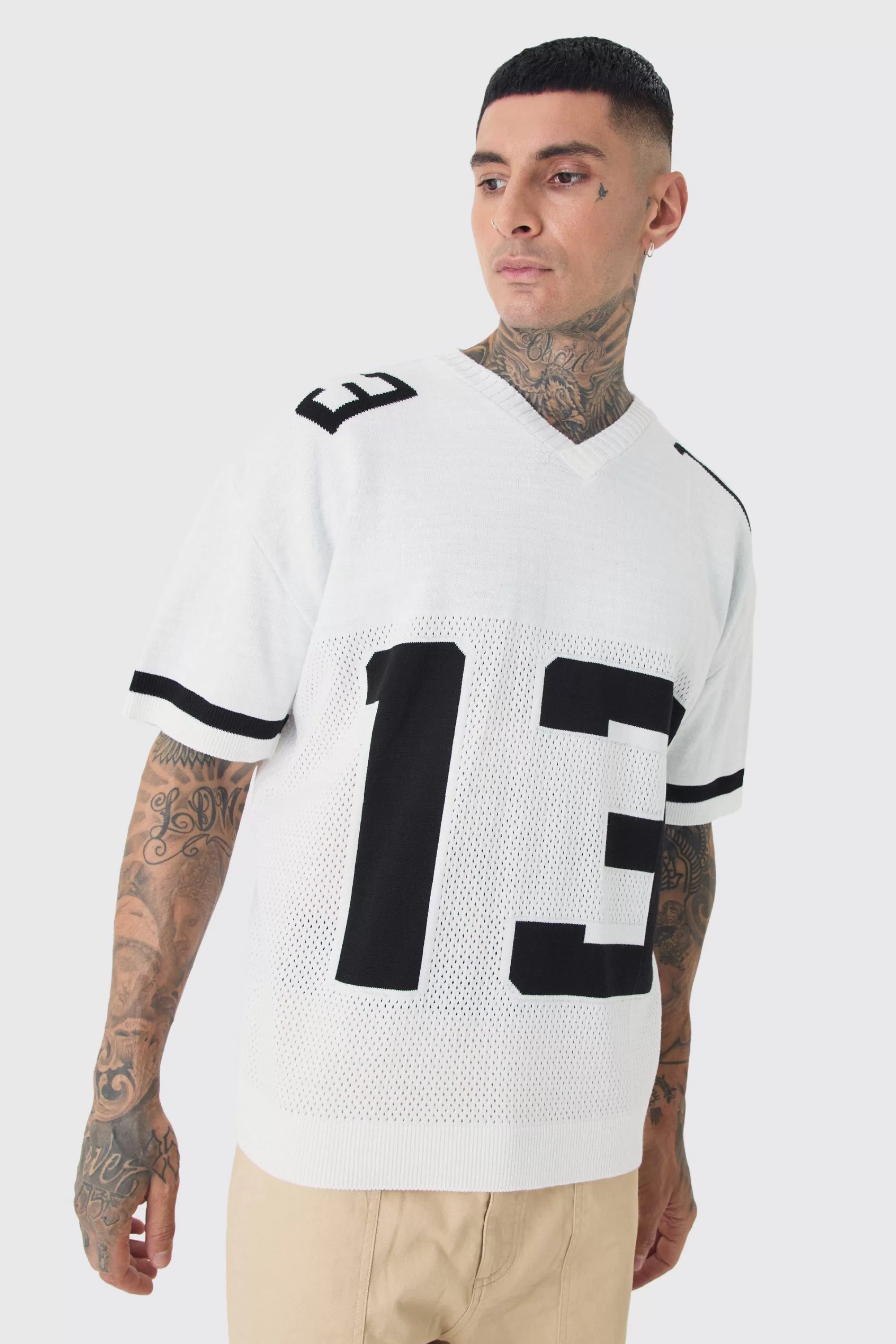 boohooMAN Tall Open Stitch Varsity Jumper | UK