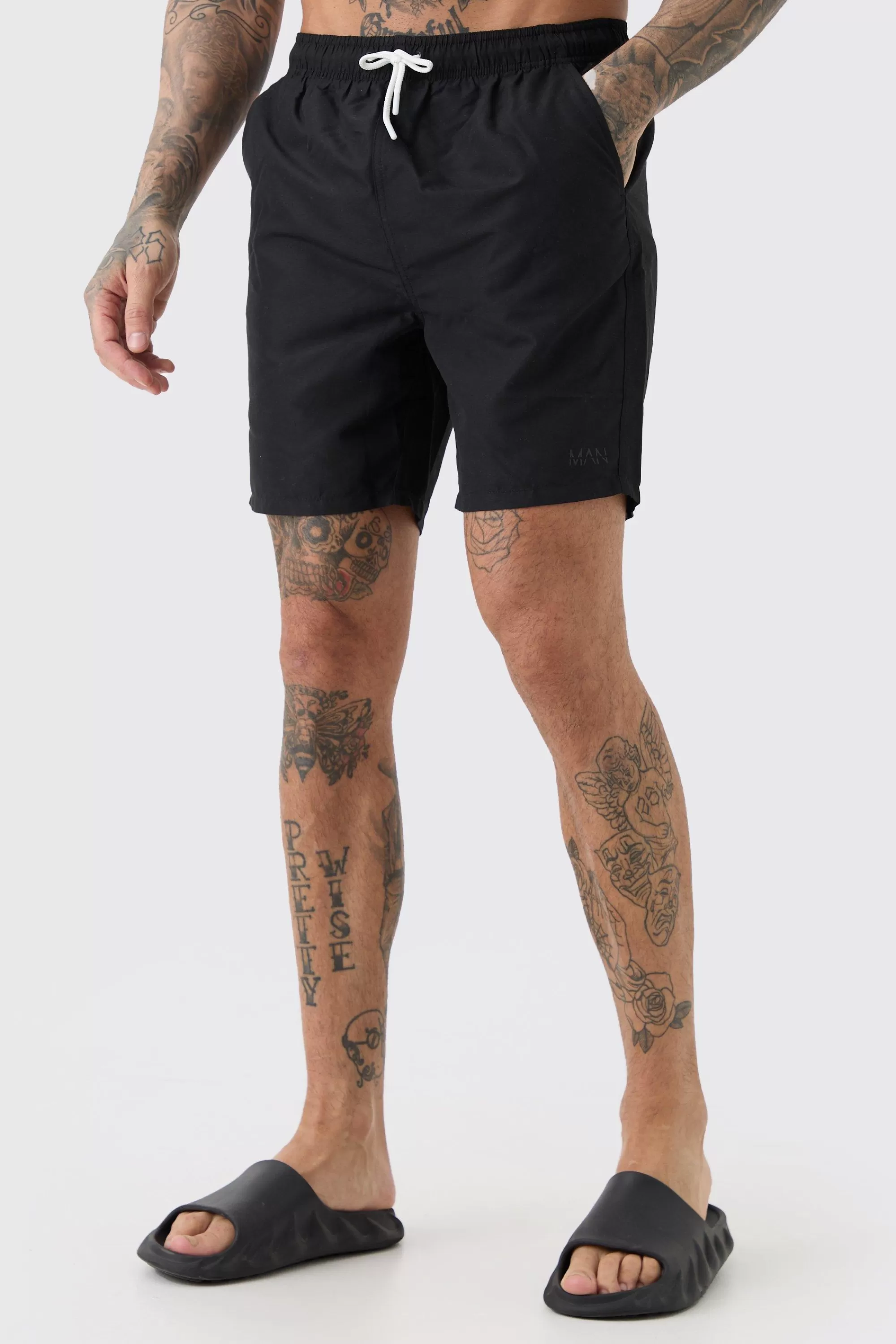 boohooMAN Tall Original Man Mid Length Swim Short | UK