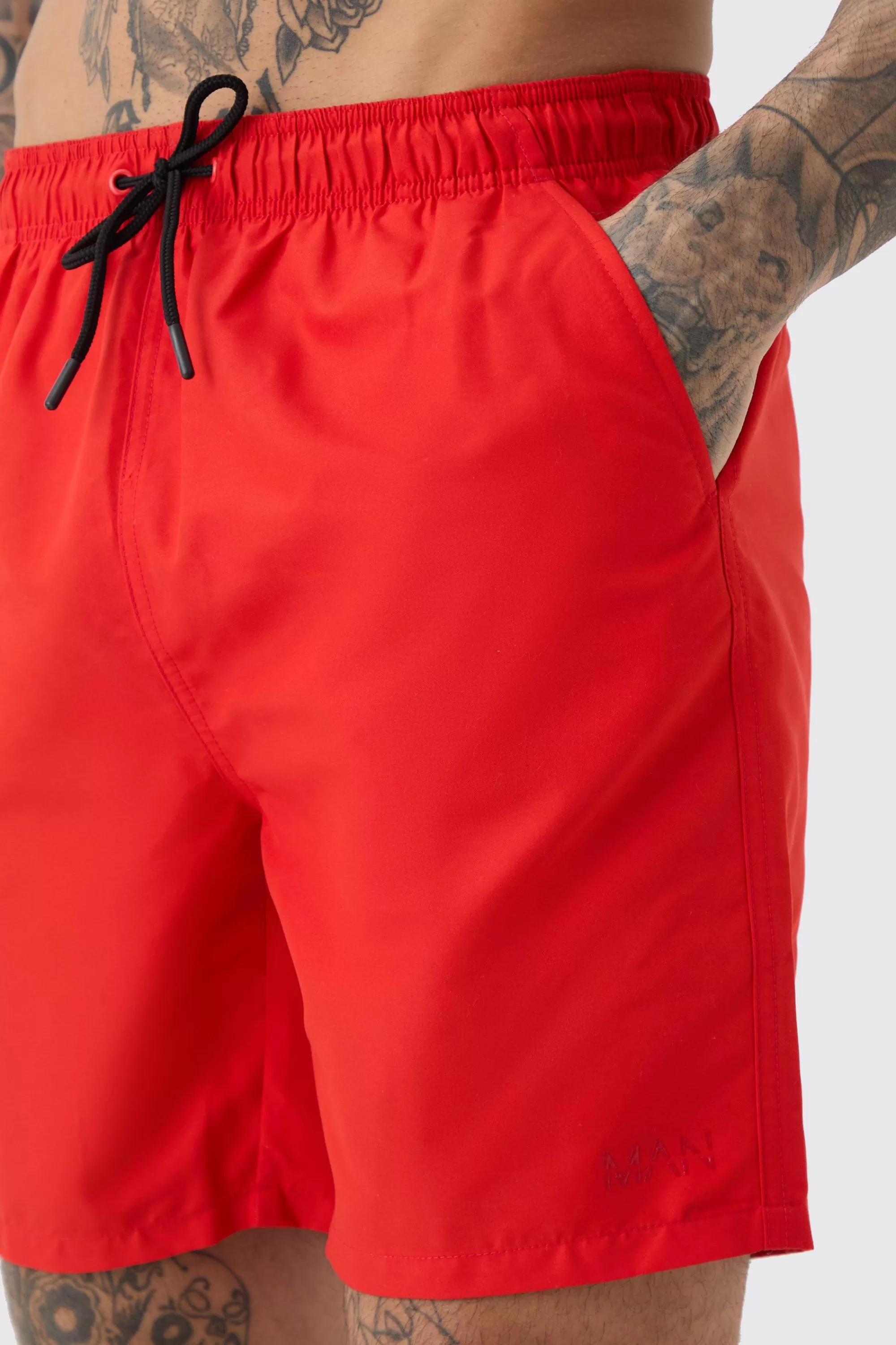 boohooMAN Tall Original Man Mid Length Swim Short | UK