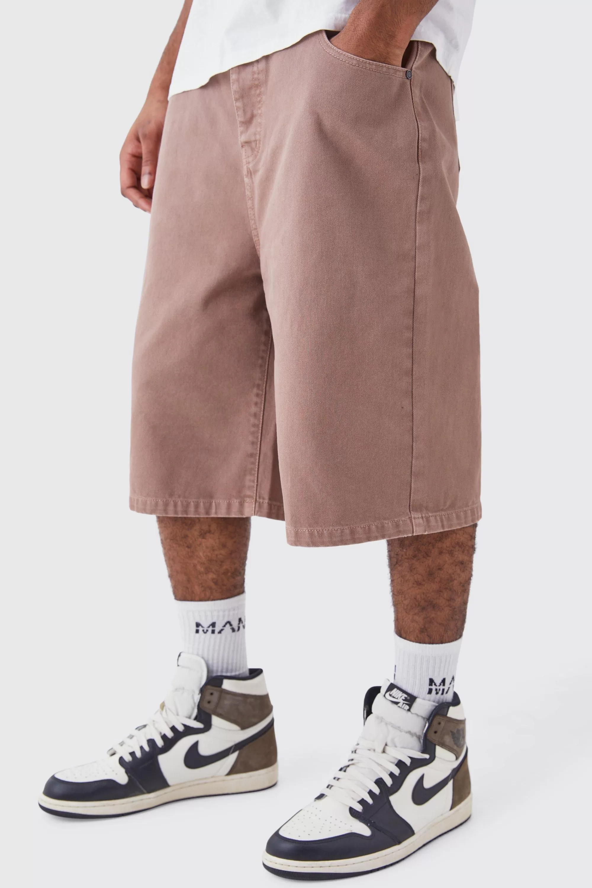 boohooMAN Tall Overdyed Denim Jorts | UK