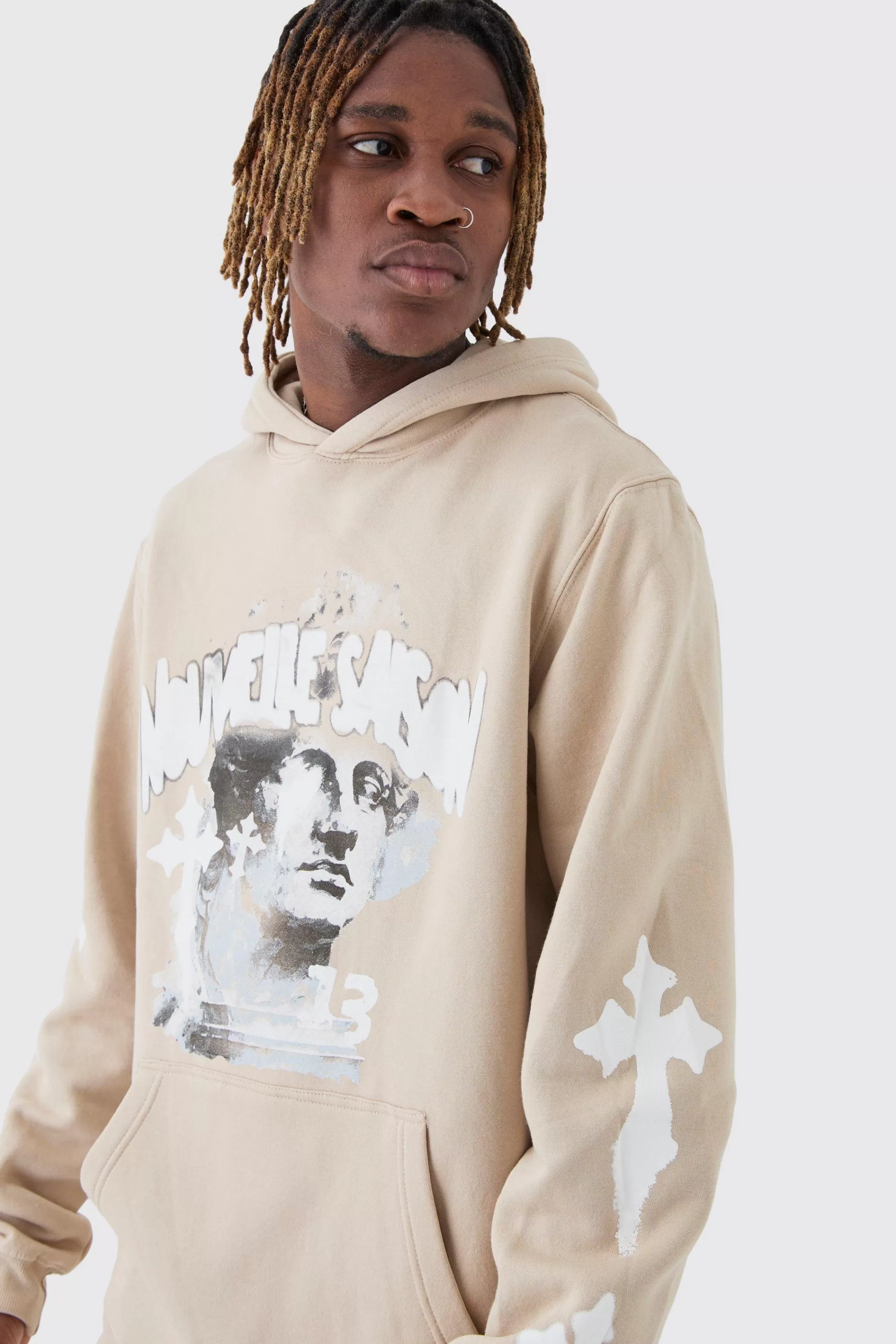 boohooMAN Tall Overdyed Gothic Renaissance Oversized Tracksuit | UK