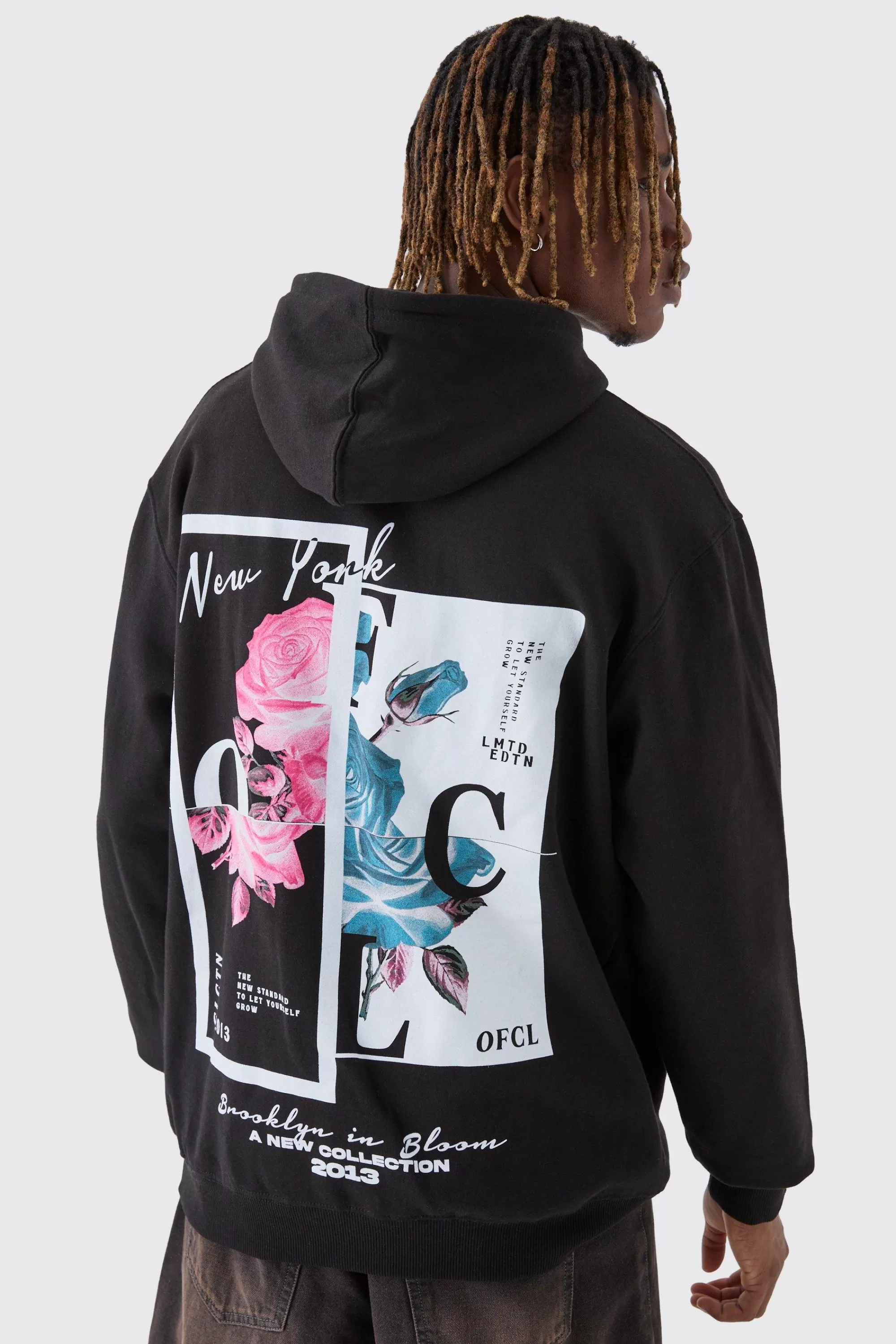 boohooMAN Tall Overdyed Spliced Floral Graphic Oversized Hoodie | UK