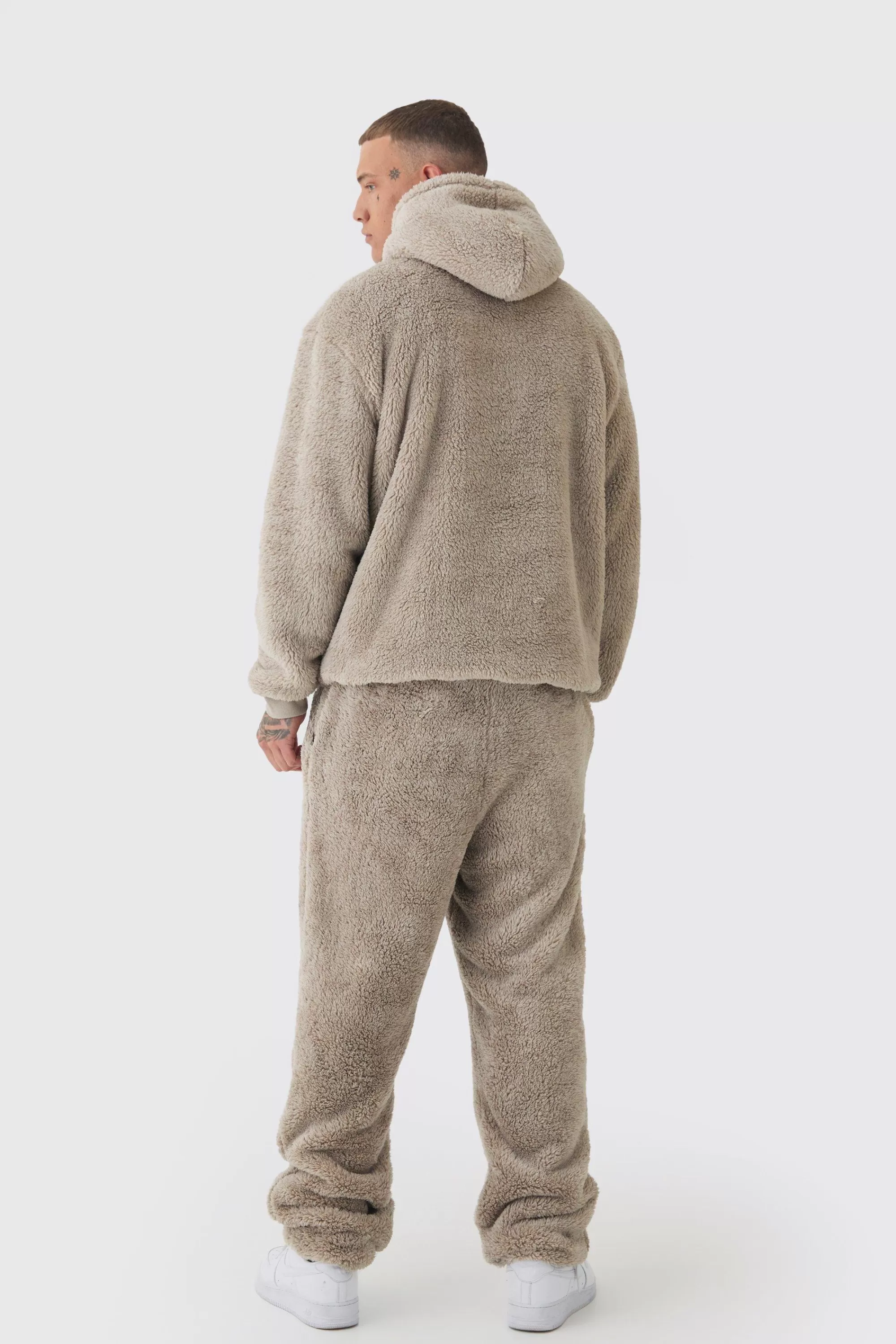 boohooMAN Tall Oversized Borg Embroidered Hooded Tracksuit | UK