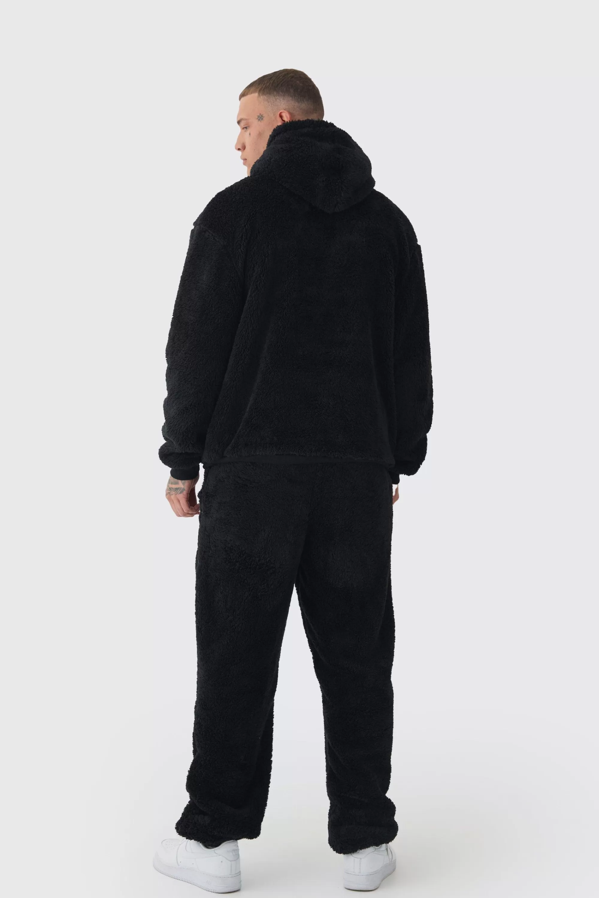 boohooMAN Tall Oversized Borg Embroidered Hooded Tracksuit | UK