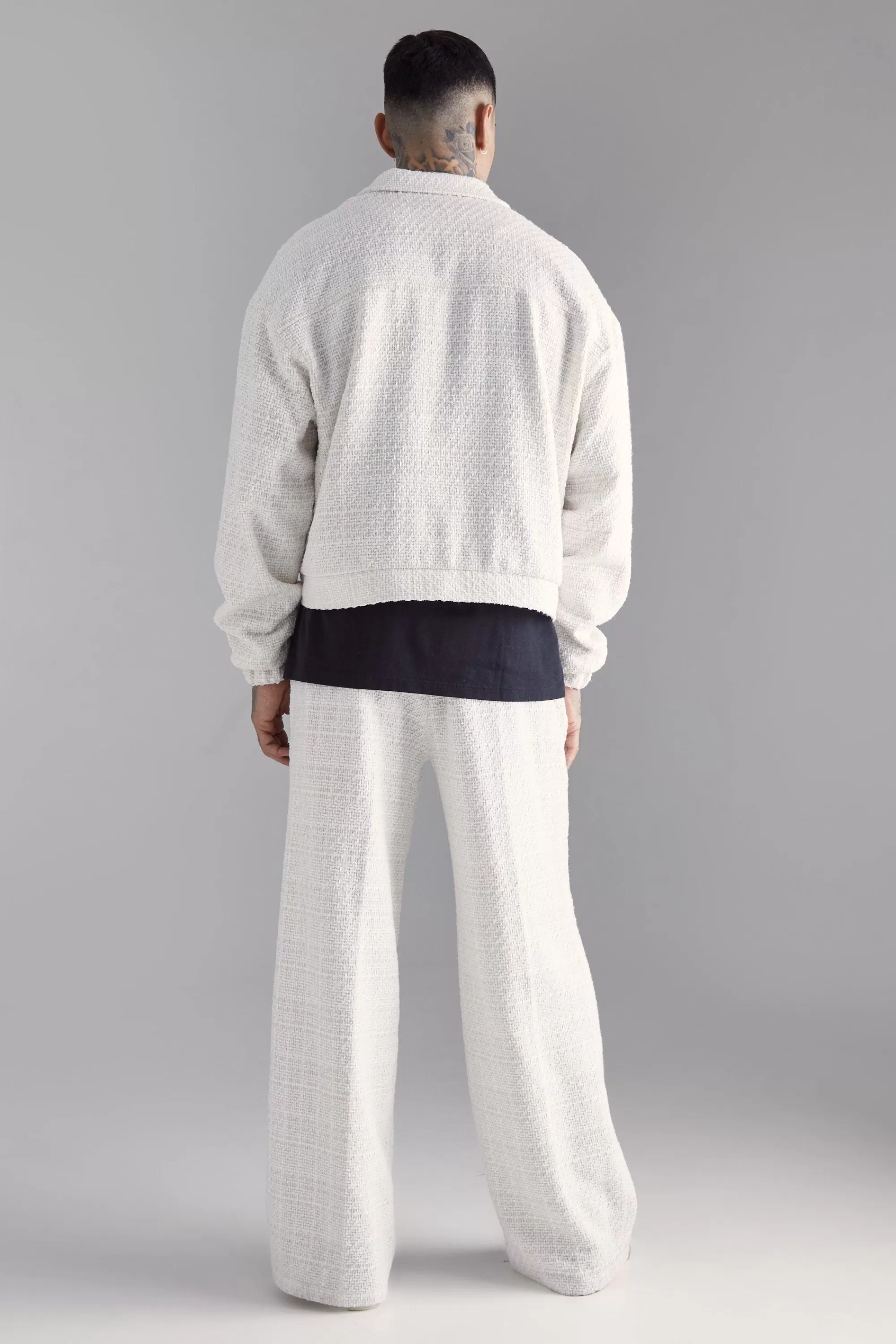 boohooMAN Tall Oversized Boxy Boucle Zip Through Jacket | UK