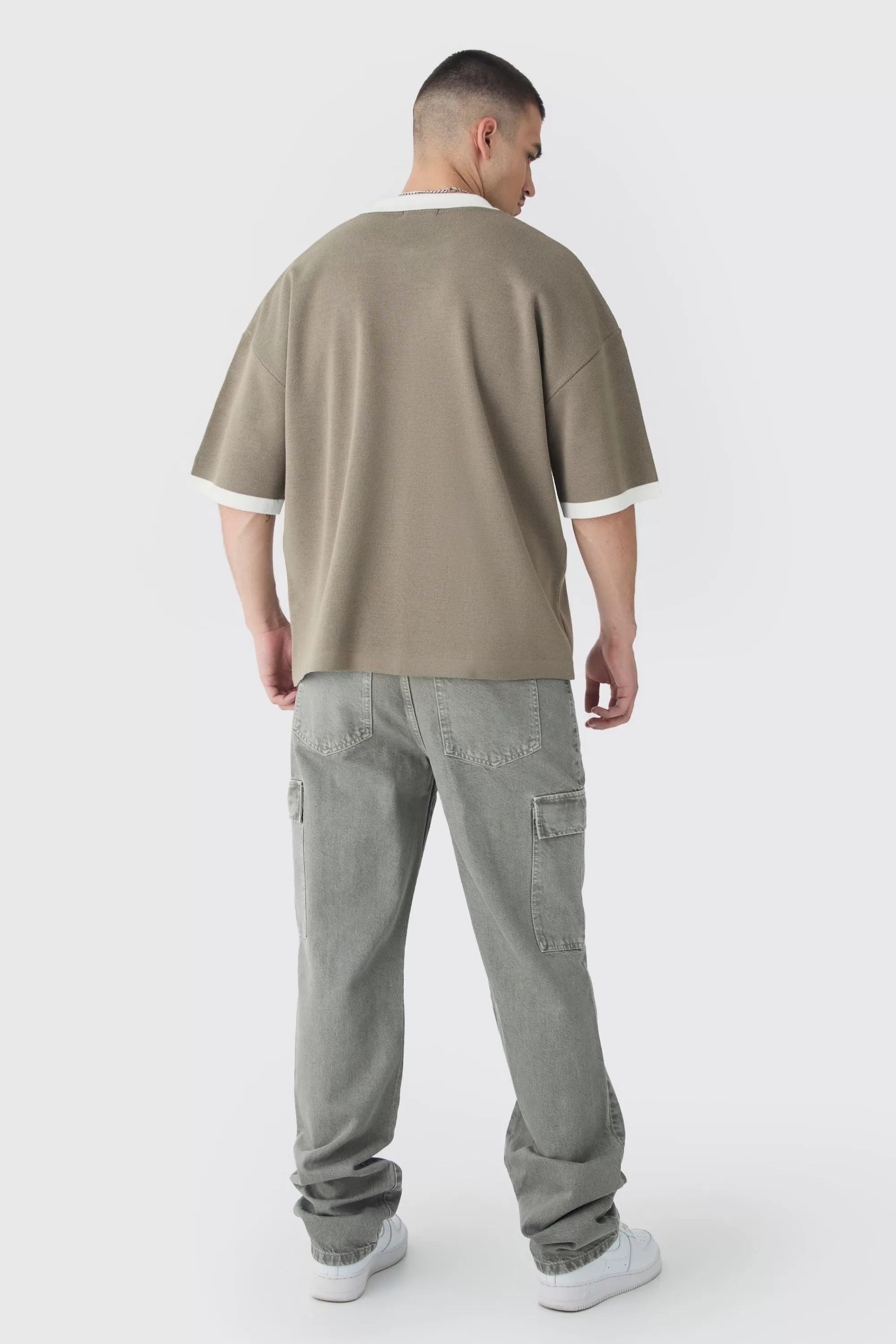 boohooMAN Tall Oversized Boxy Football Knitted Polo Shirt | UK
