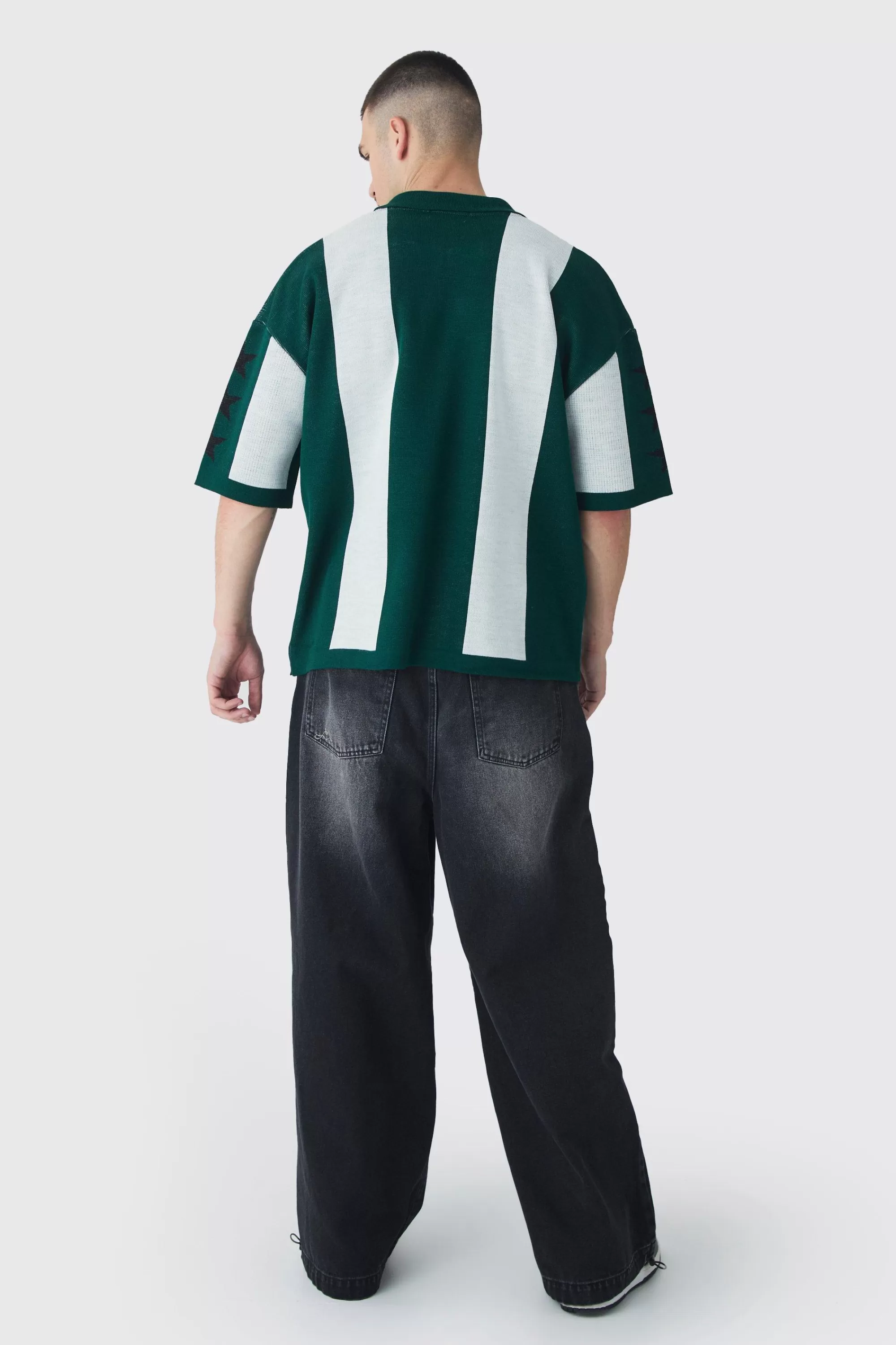 boohooMAN Tall Oversized Boxy Football Knitted Polo Shirt | UK