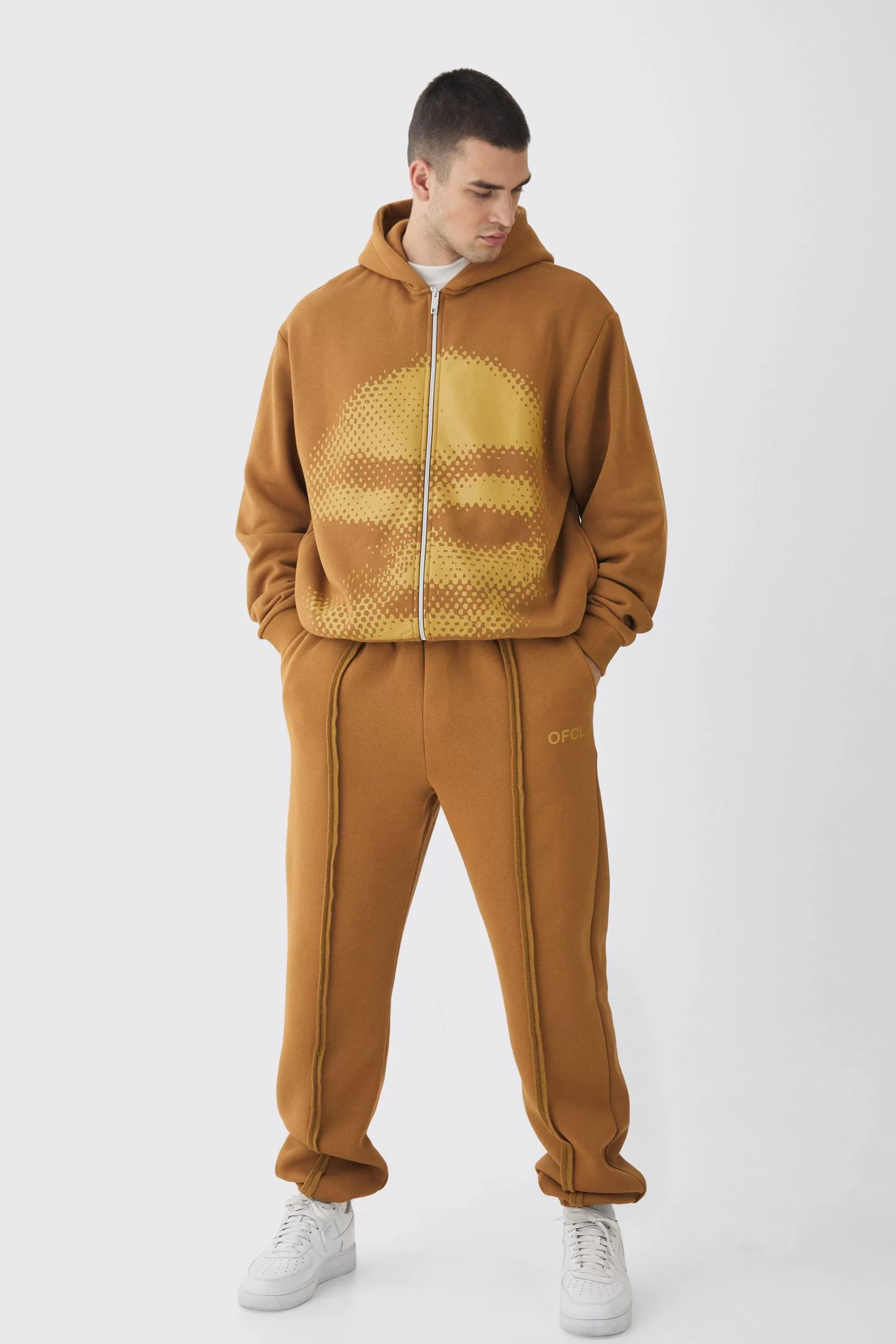 boohooMAN Tall Oversized Boxy Grafiti Print Hooded Relaxed Jogger Tracksuit | UK
