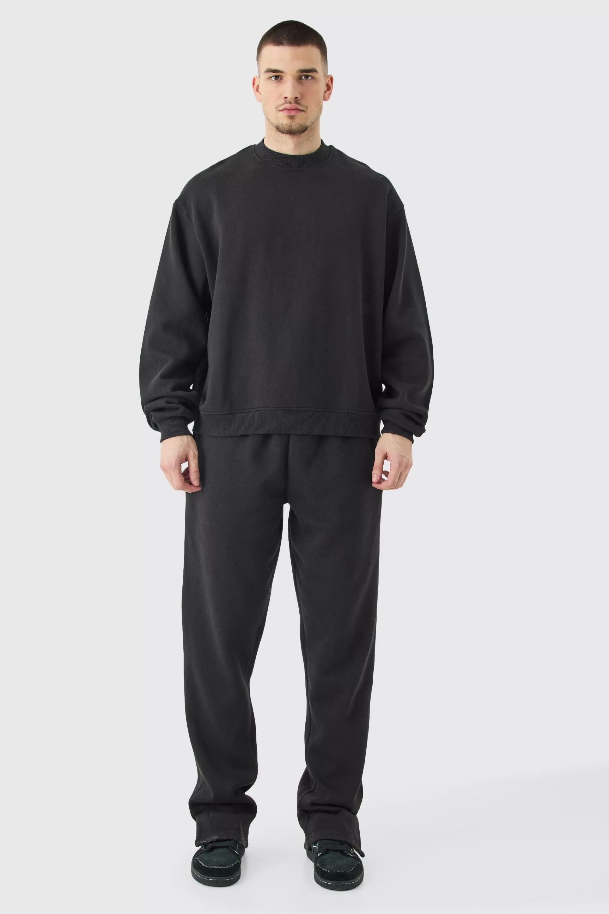 boohooMAN Tall Oversized Boxy Sweatshirt Tracksuit | UK