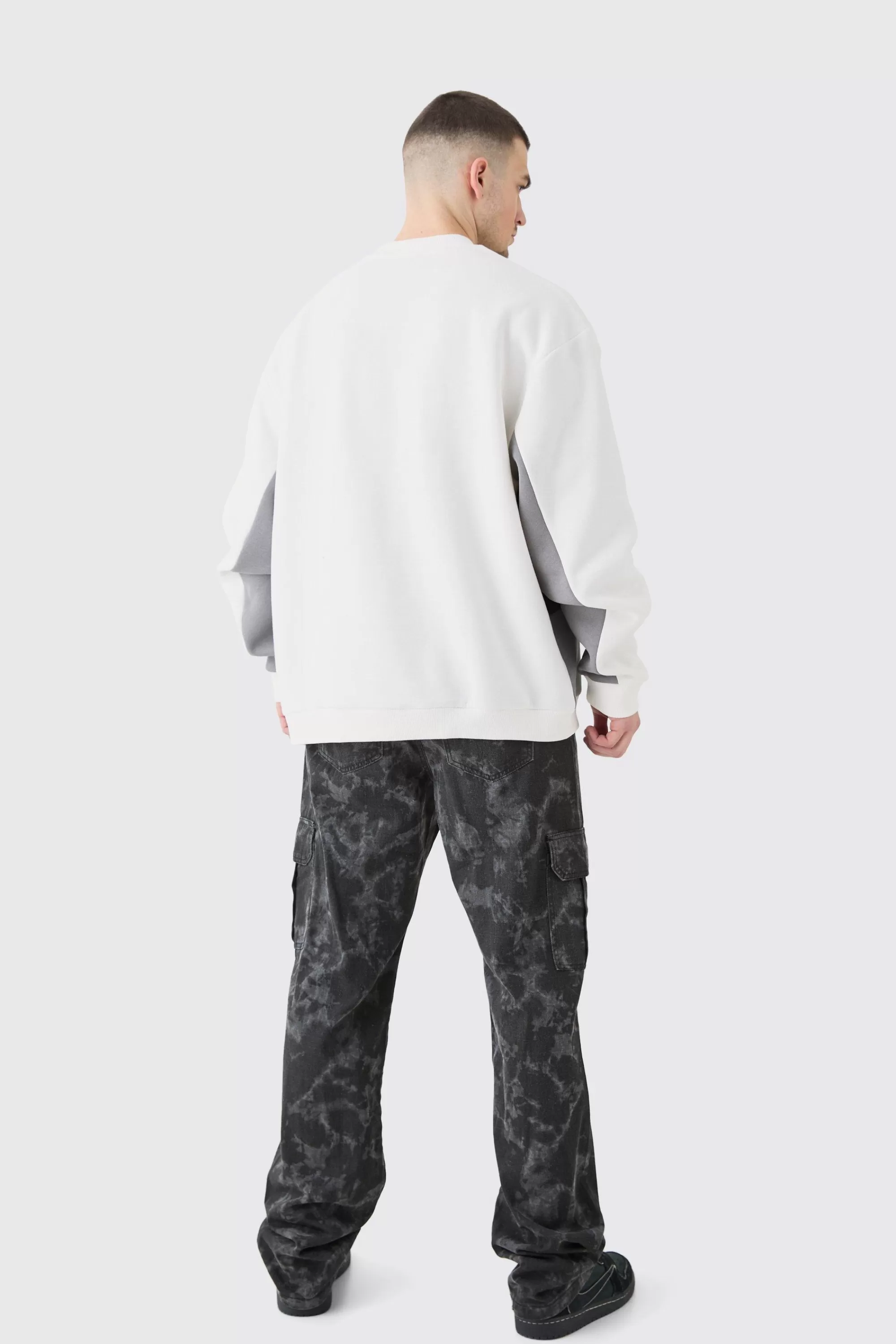 boohooMAN Tall Oversized Colour Block Branded Sweatshirt In | UK
