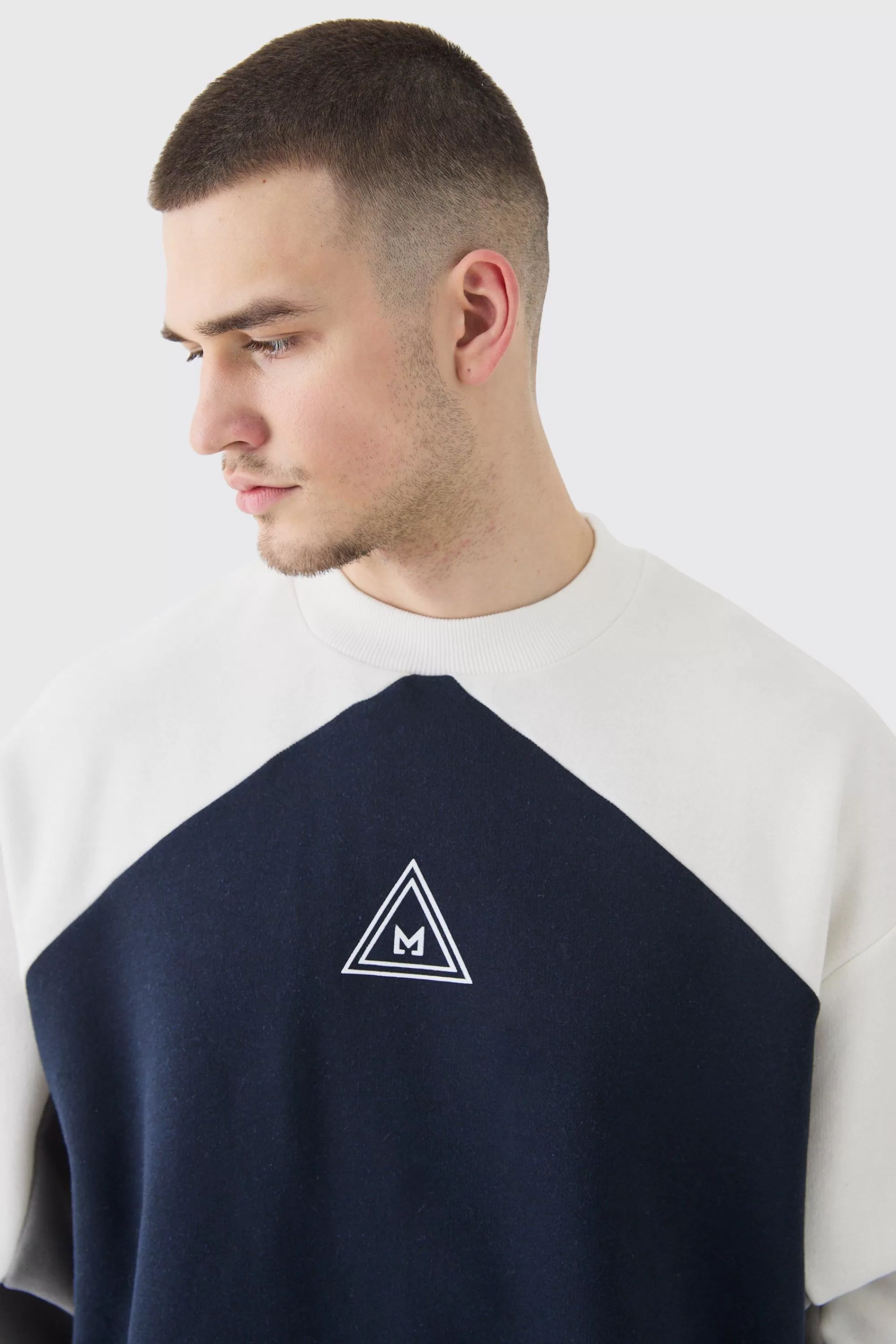 boohooMAN Tall Oversized Colour Block Branded Sweatshirt In | UK