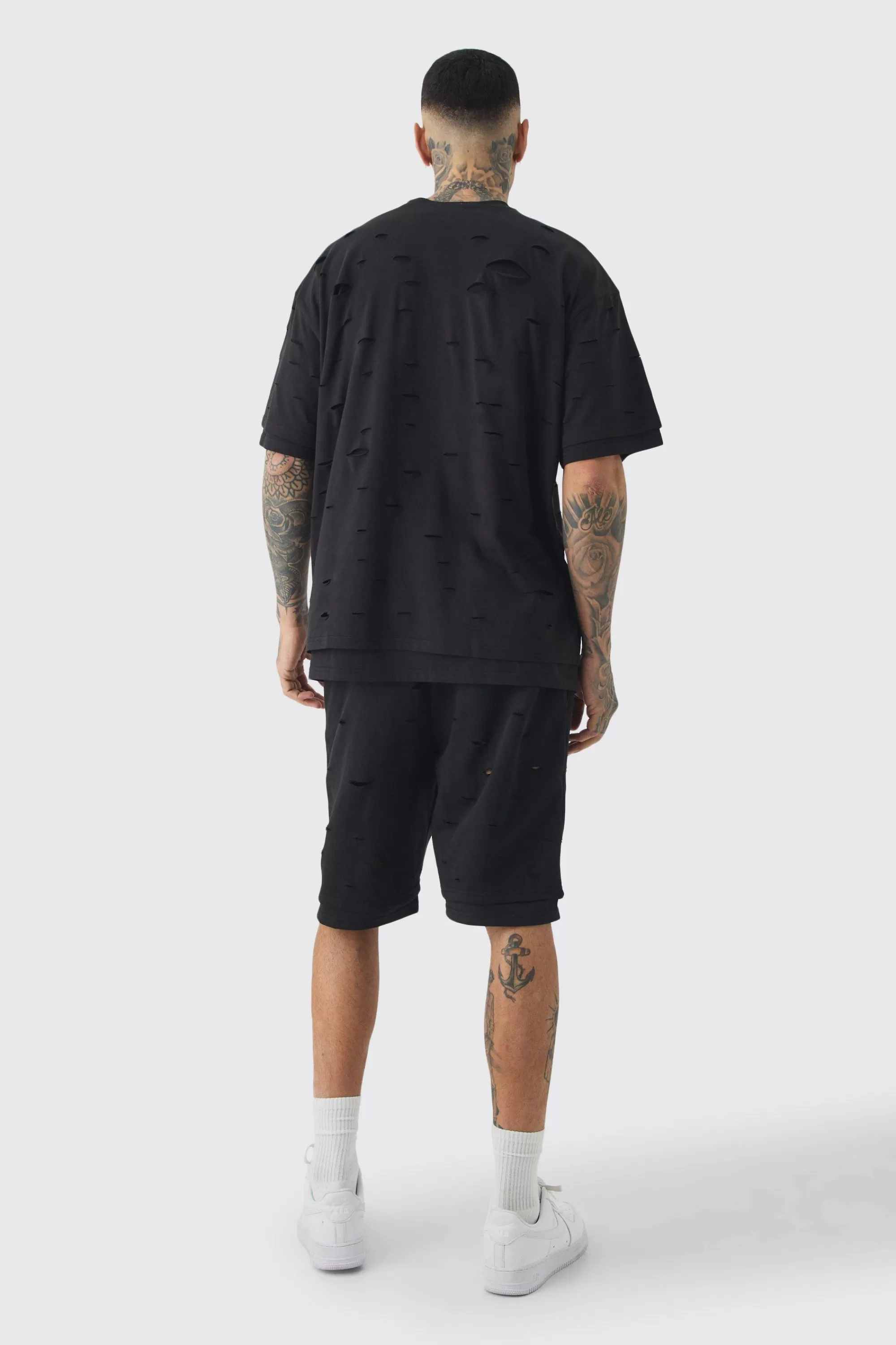 boohooMAN Tall Oversized Double Layer Homme T-shirt & Short Set | UK