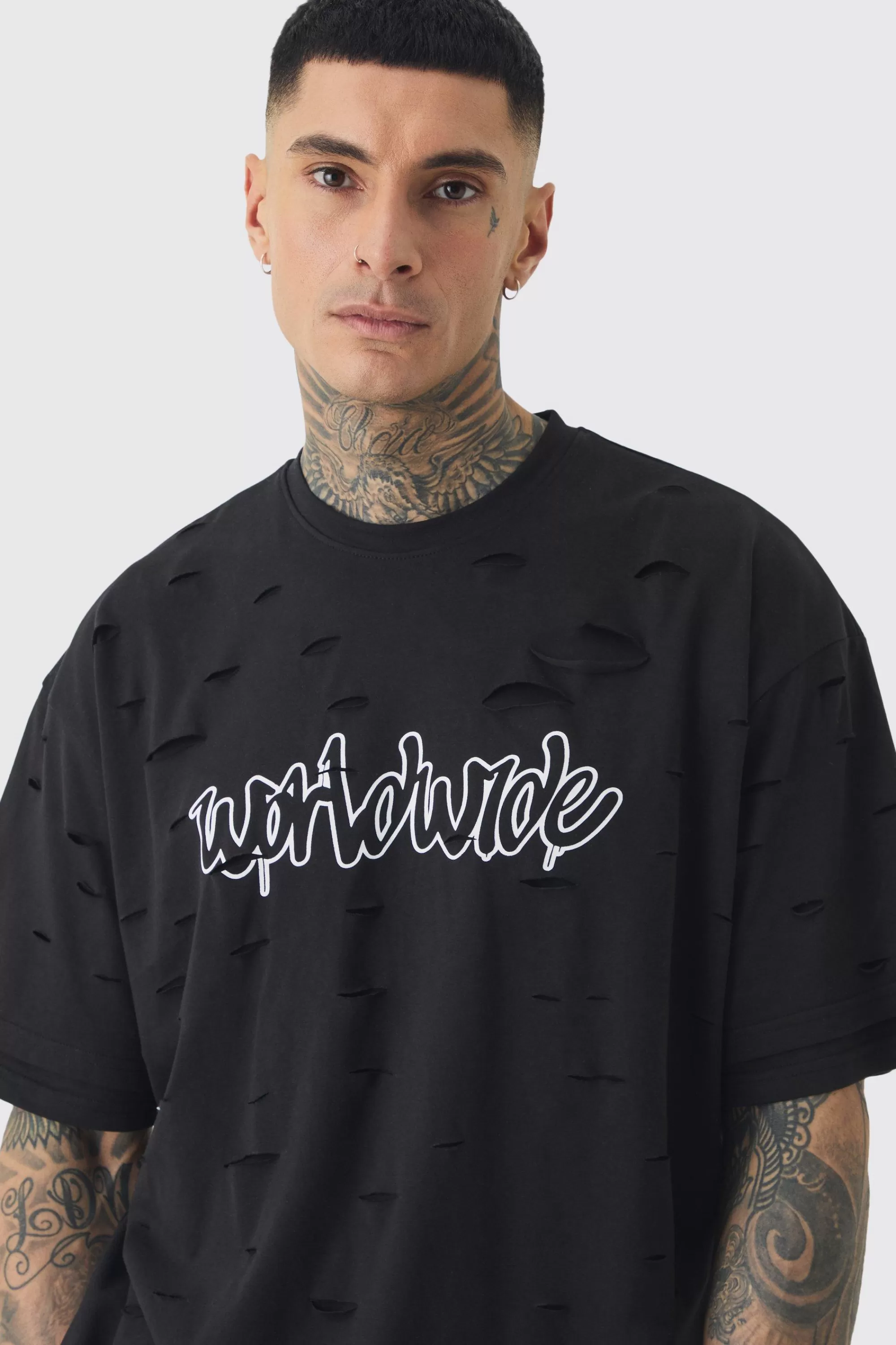 boohooMAN Tall Oversized Double Layer Homme T-shirt & Short Set | UK