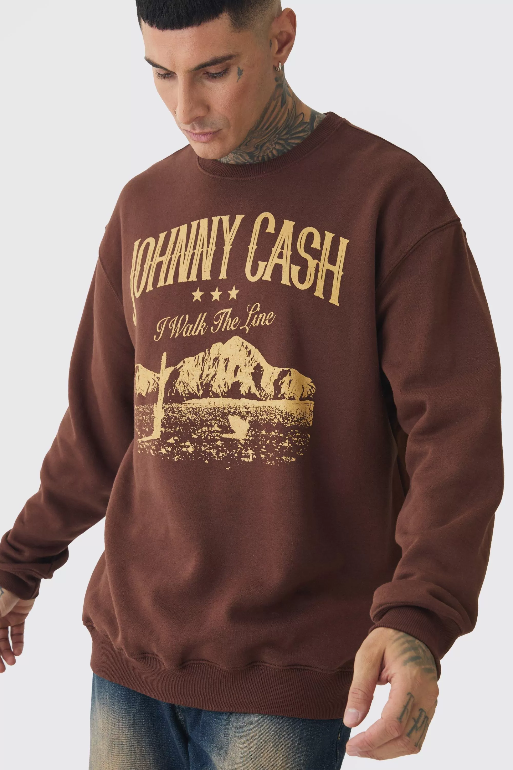 boohooMAN Tall Oversized Johnny Cash Licensed Sweatshirt | UK