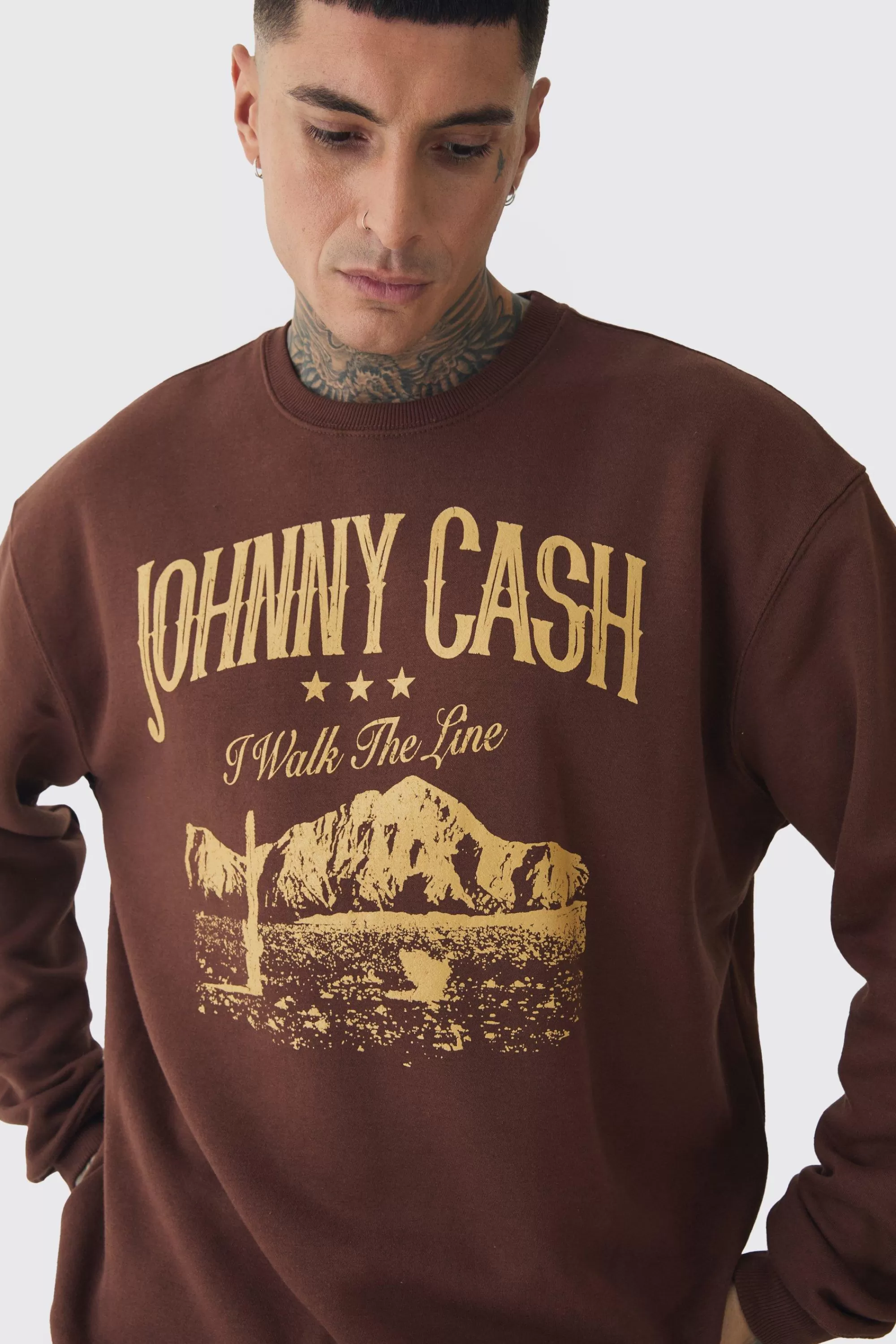 boohooMAN Tall Oversized Johnny Cash Licensed Sweatshirt | UK