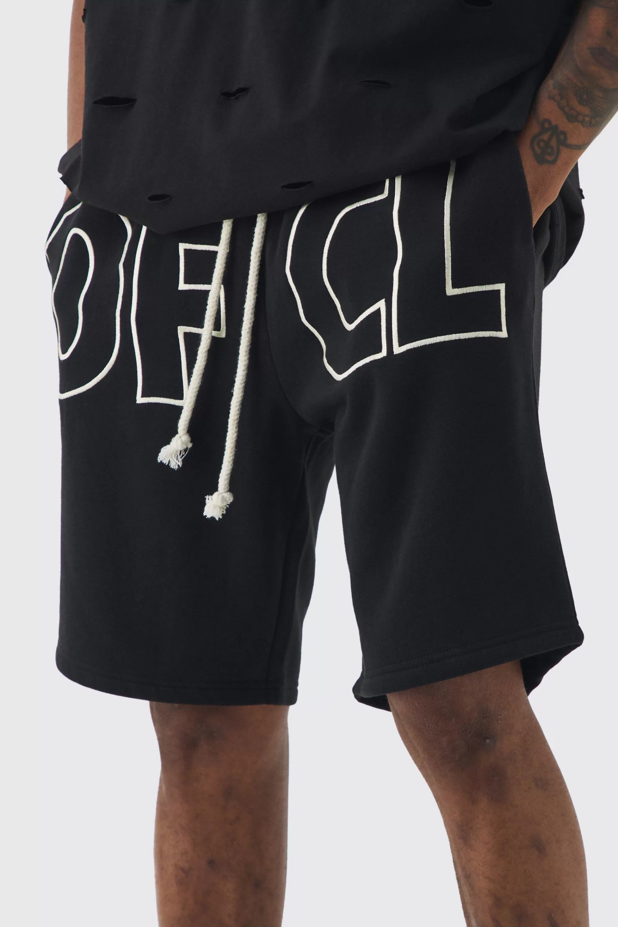 boohooMAN Tall Oversized OFCL Applique Jersey Shorts | UK