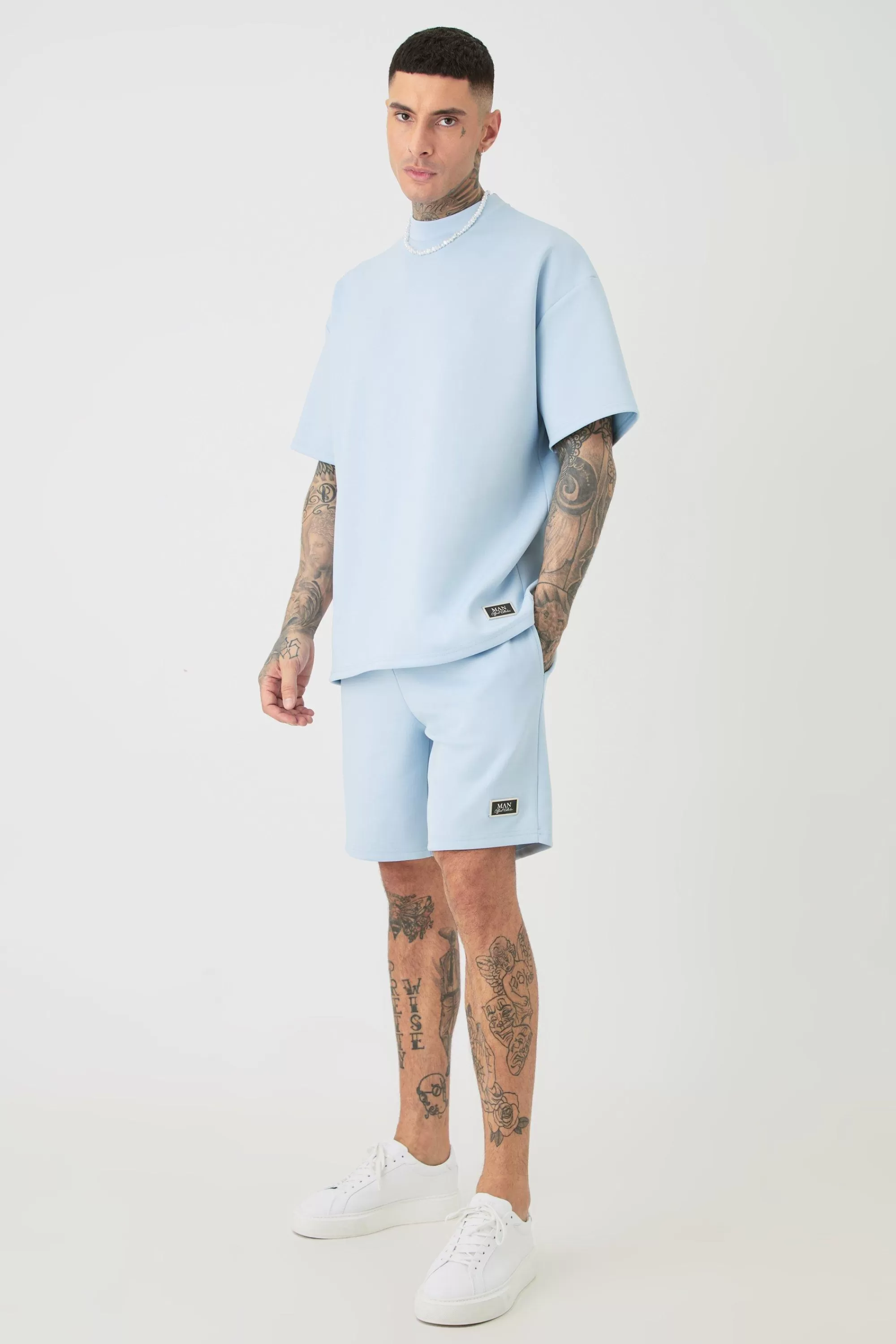 boohooMAN Tall Oversized Scuba T-shirt & Relaxed Short Set | UK