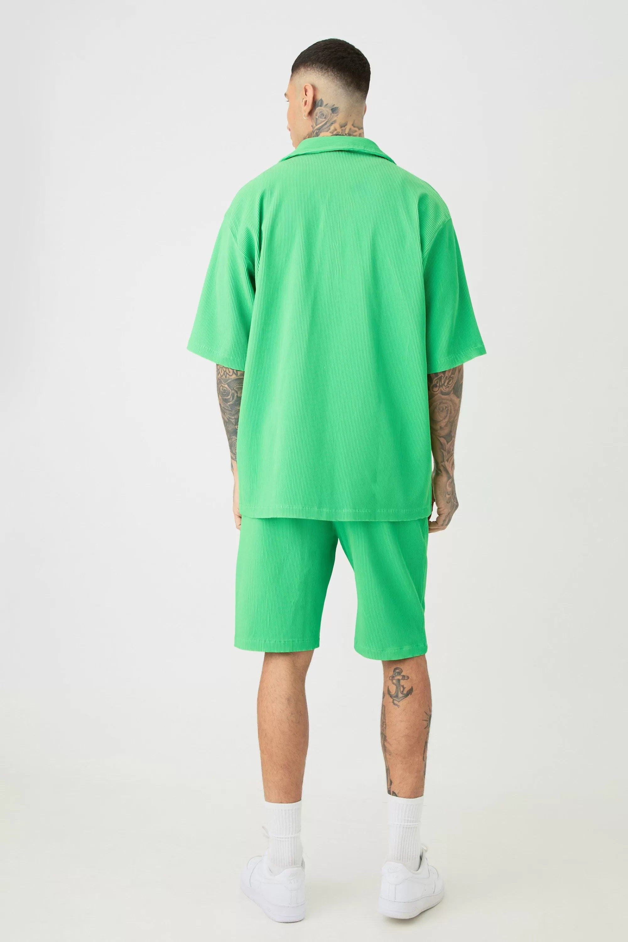 boohooMAN Tall Oversized Short Sleeve Pleated Shirt & Short In | UK
