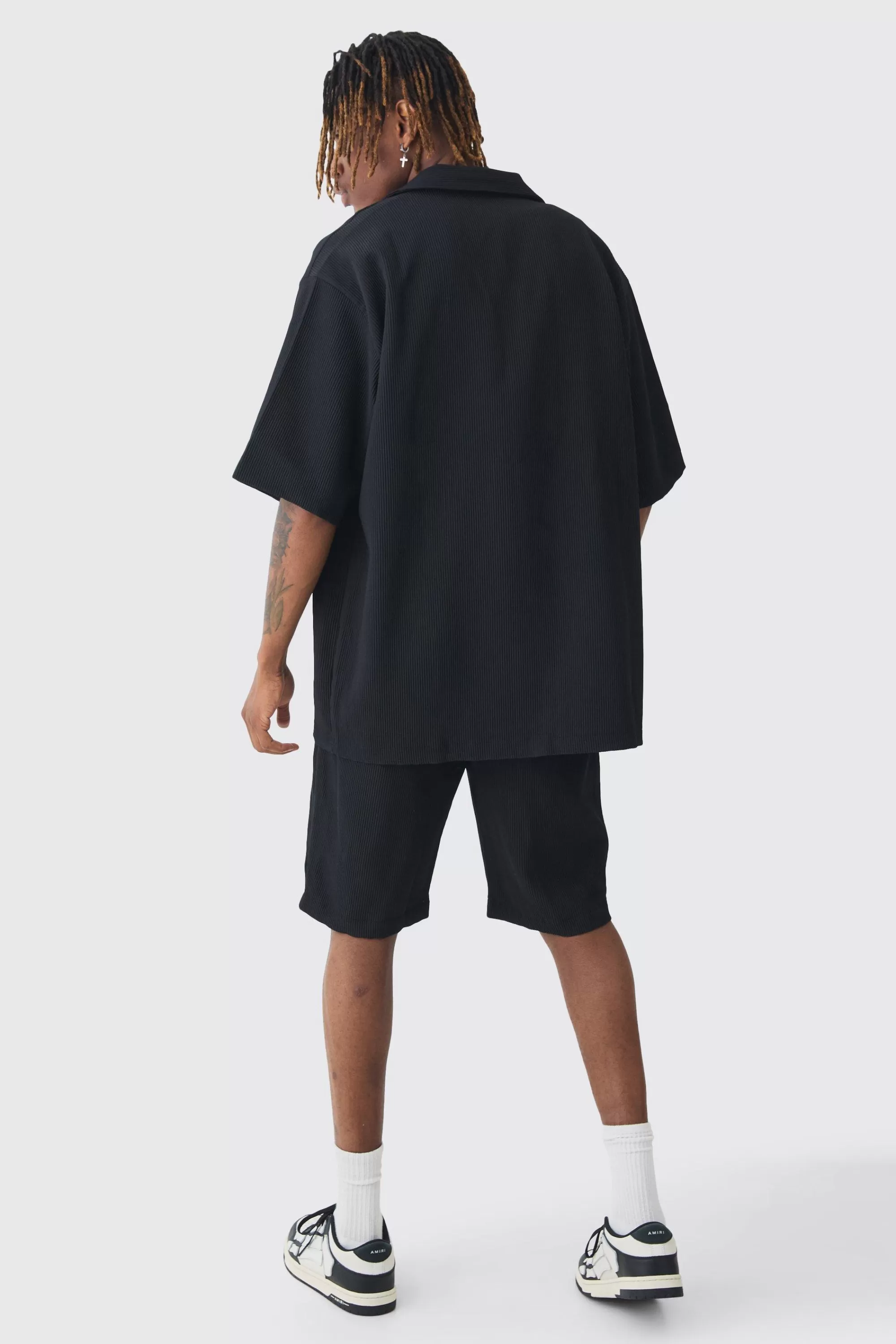boohooMAN Tall Oversized Short Sleeve Pleated Shirt & Short Set | UK