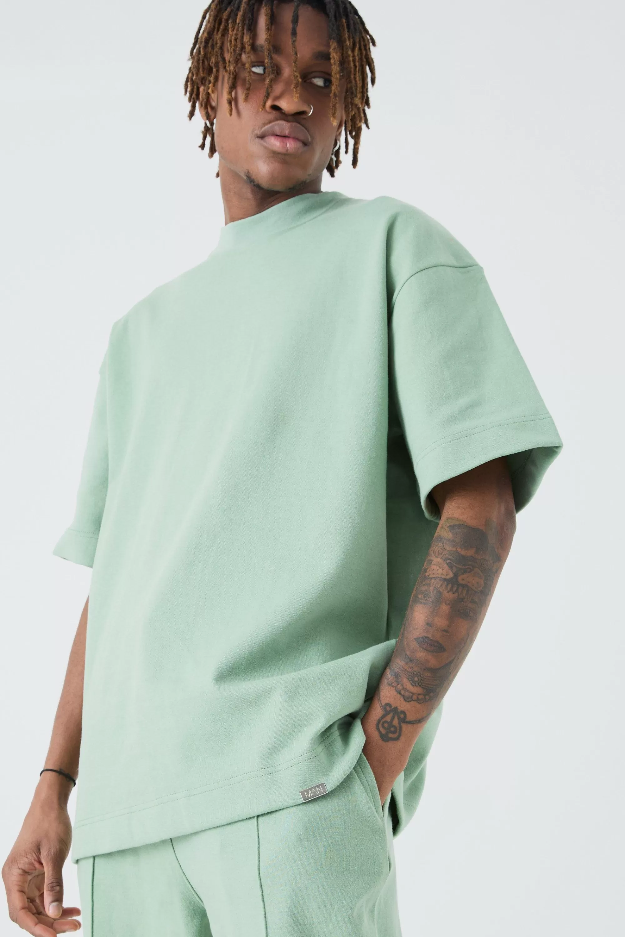boohooMAN Tall Oversized T-shirt & Relaxed Jogger Interlock Set | UK