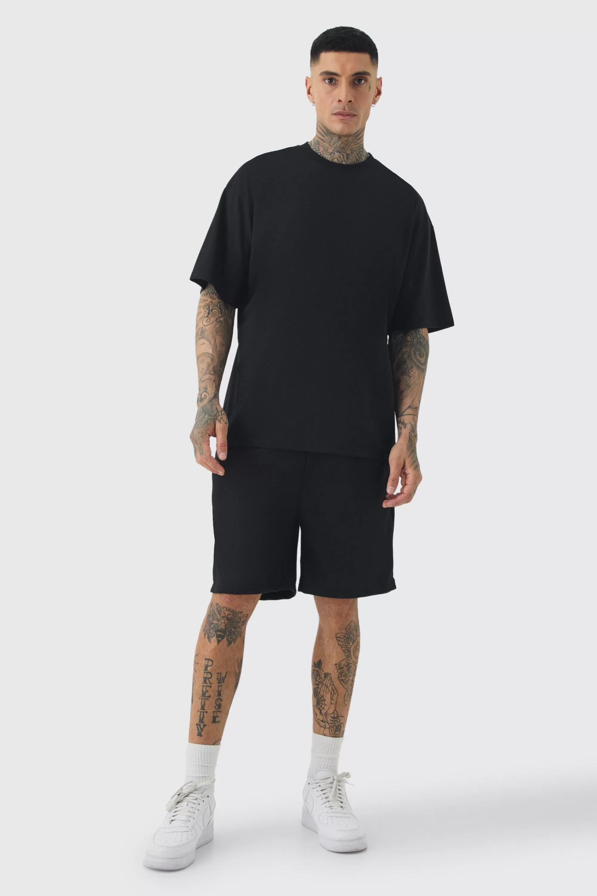 boohooMAN Tall Oversized T-Shirt & Short Set | UK