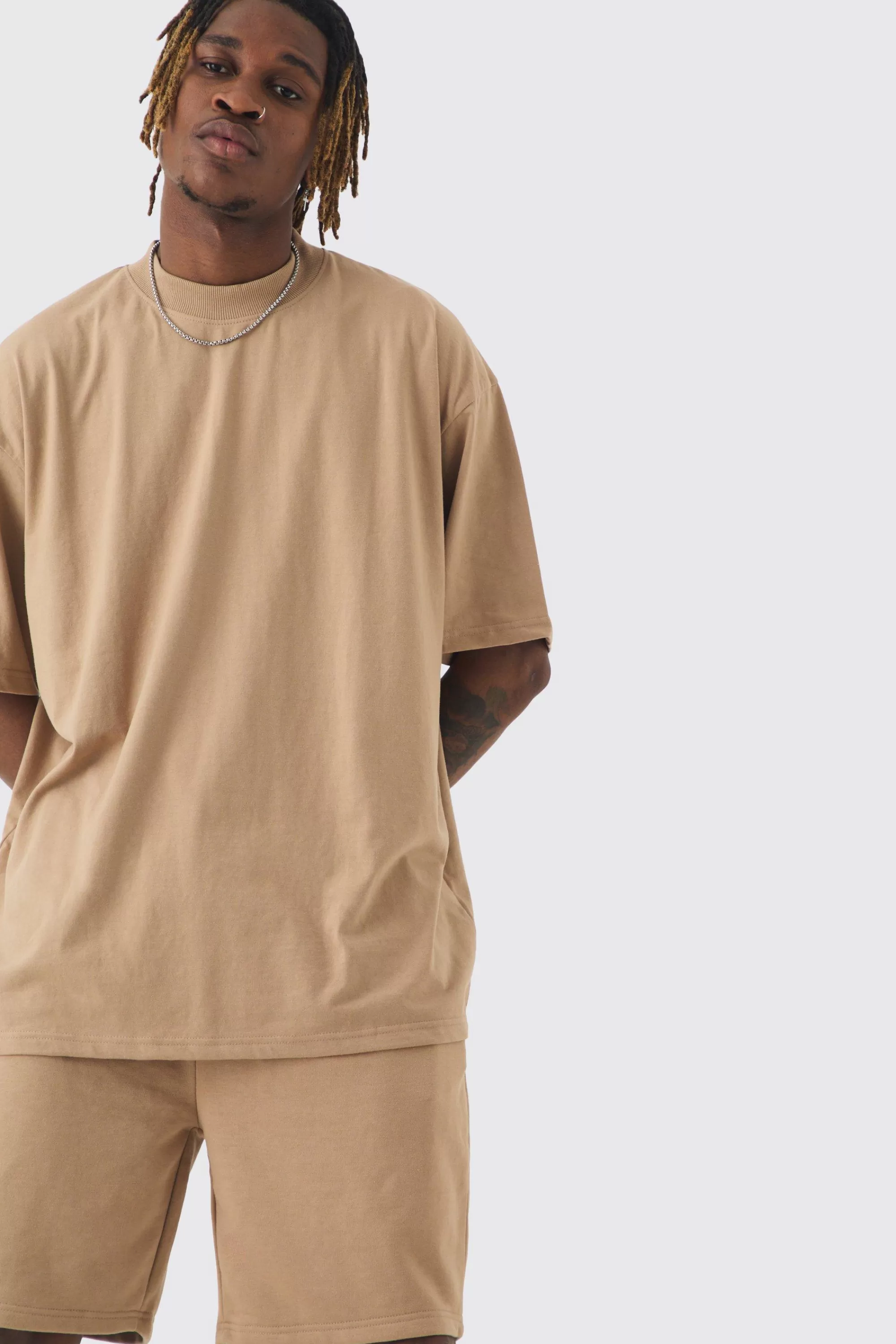 boohooMAN Tall Oversized T-shirt & Short Set | UK