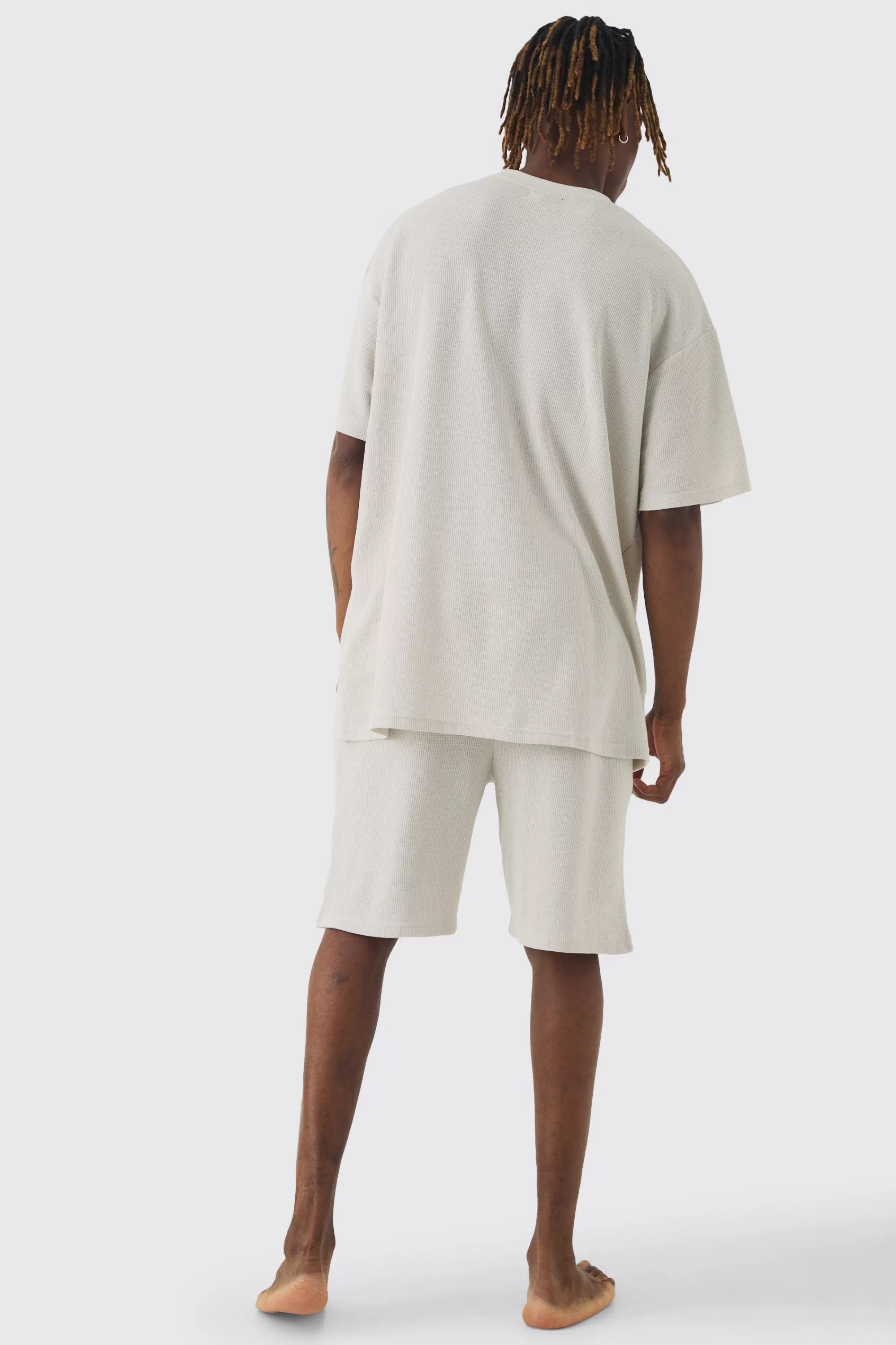 boohooMAN Tall Oversized Waffle Lounge Short Set In | UK