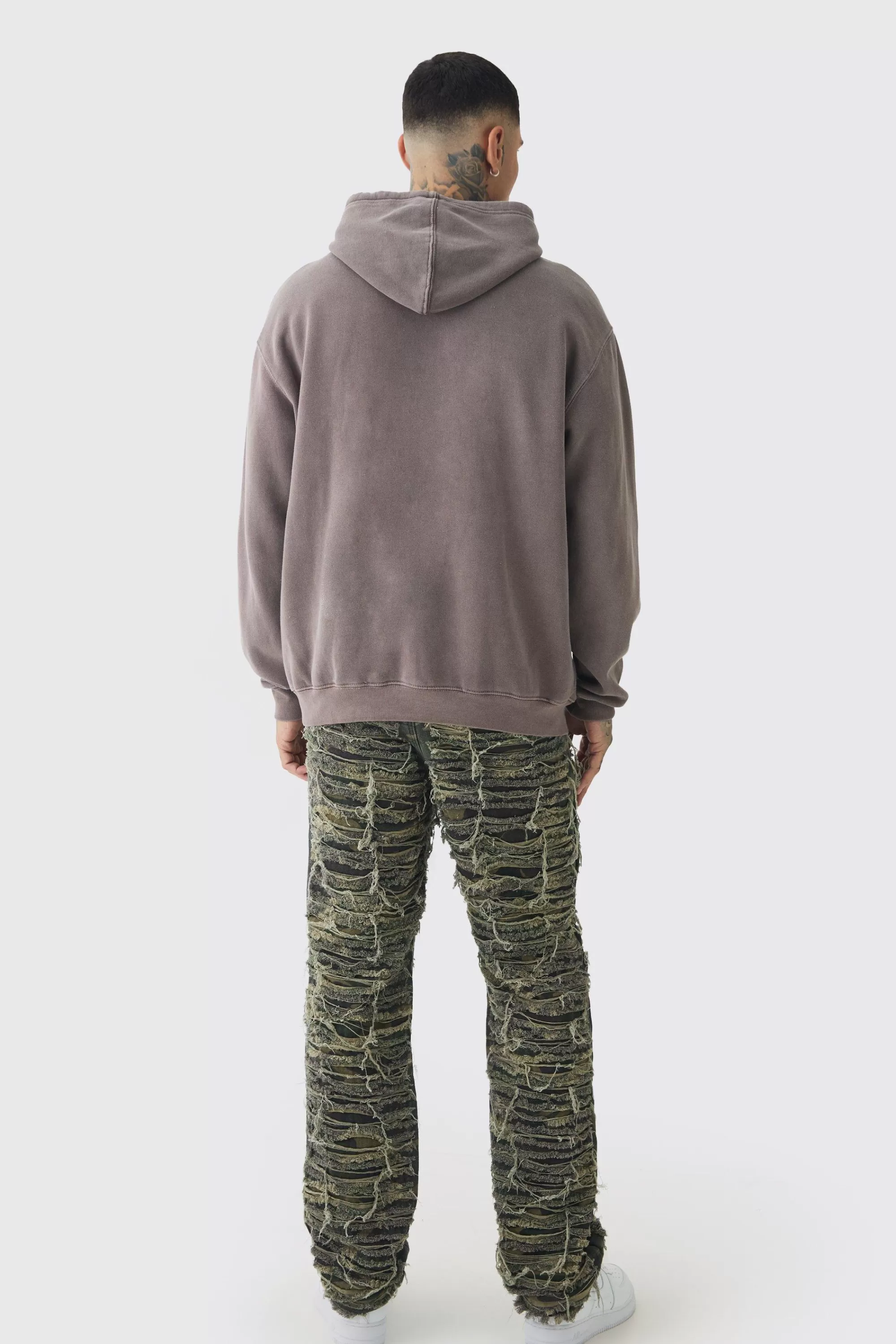 boohooMAN Tall Oversized Washed Wyoming Print Hoodie | UK