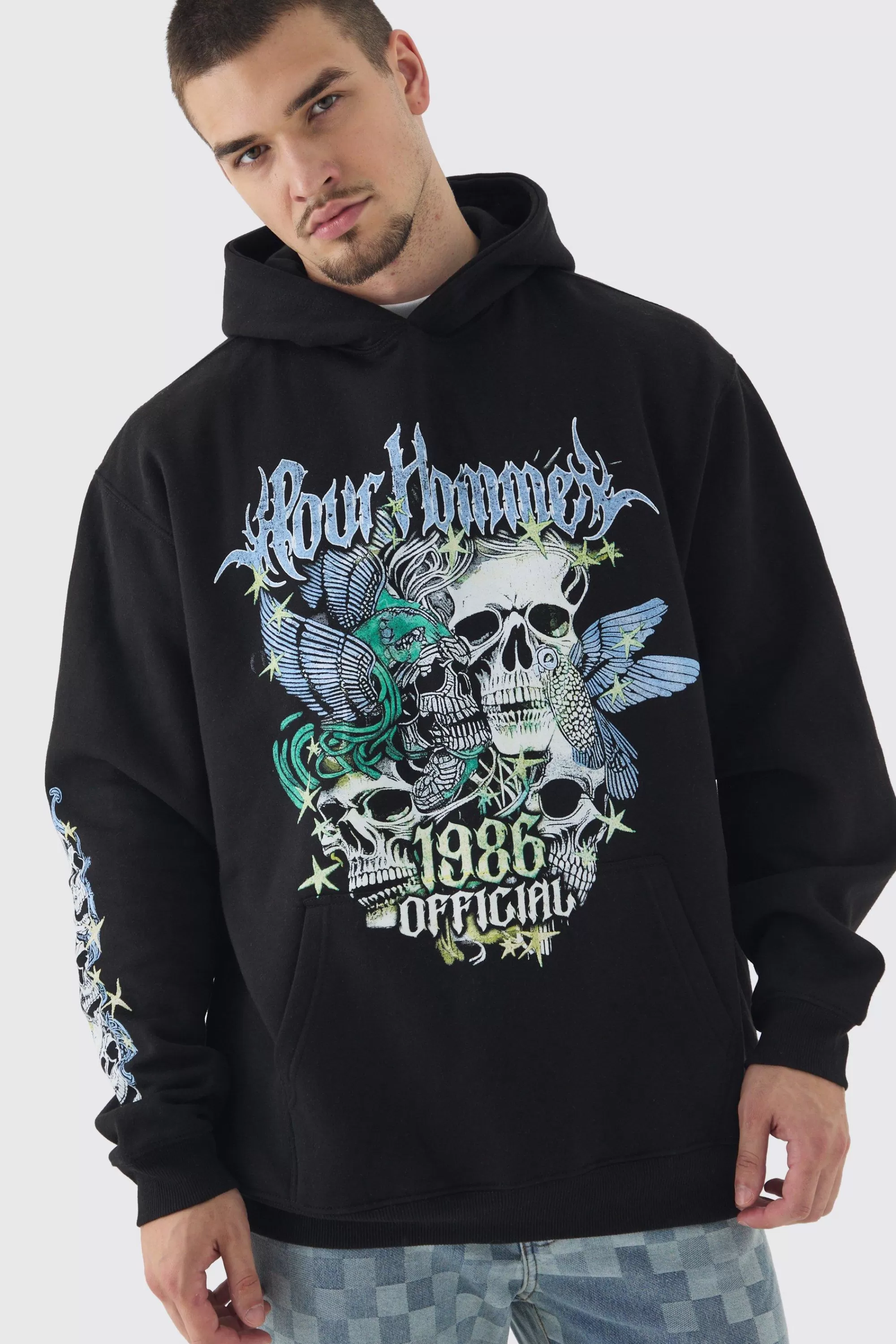 boohooMAN Tall Pour Homme Butterfly Print Oversized Hoodie In | UK