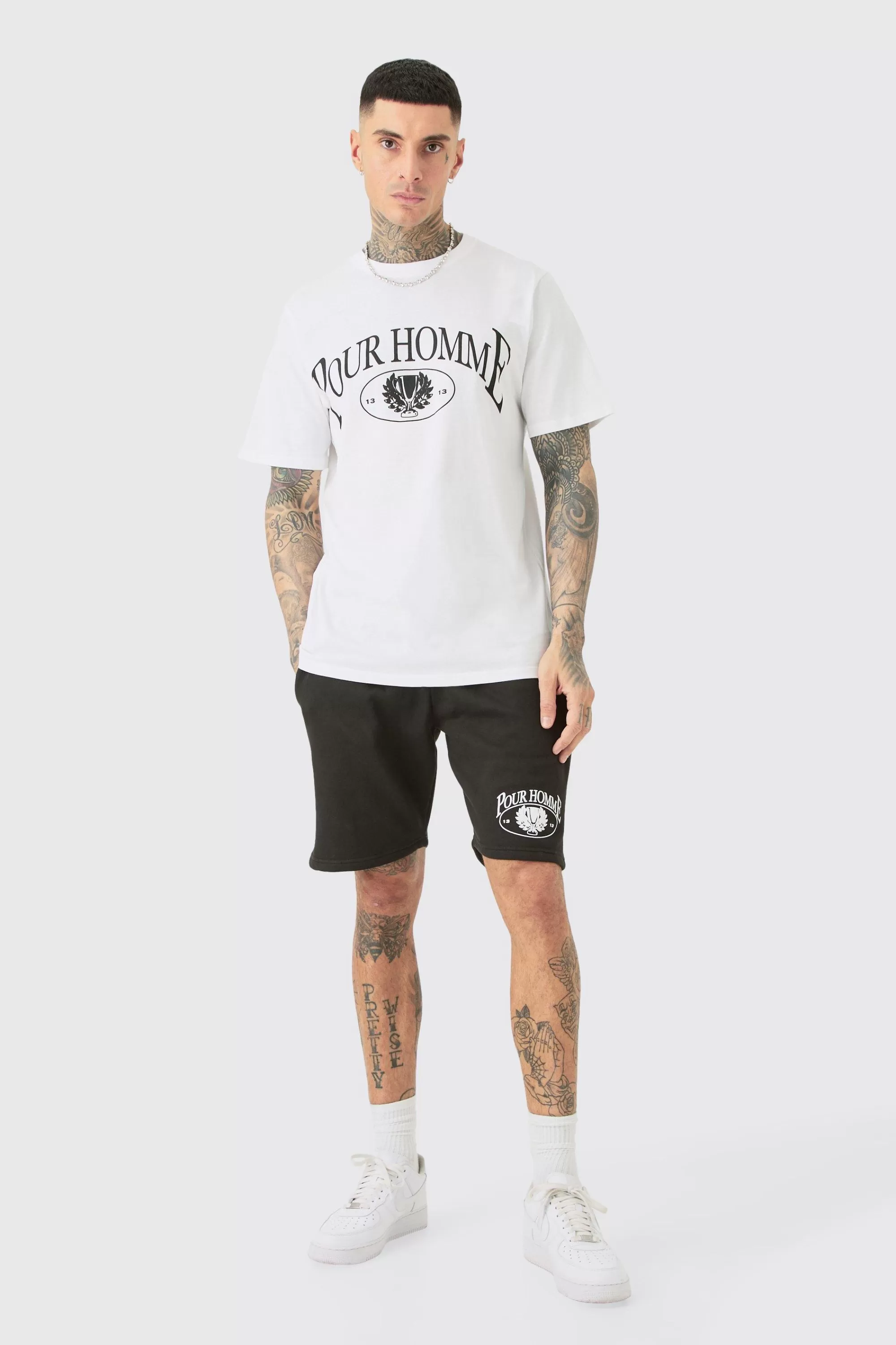 boohooMAN Tall Pour Homme Graphic T-shirt & Short Set | UK
