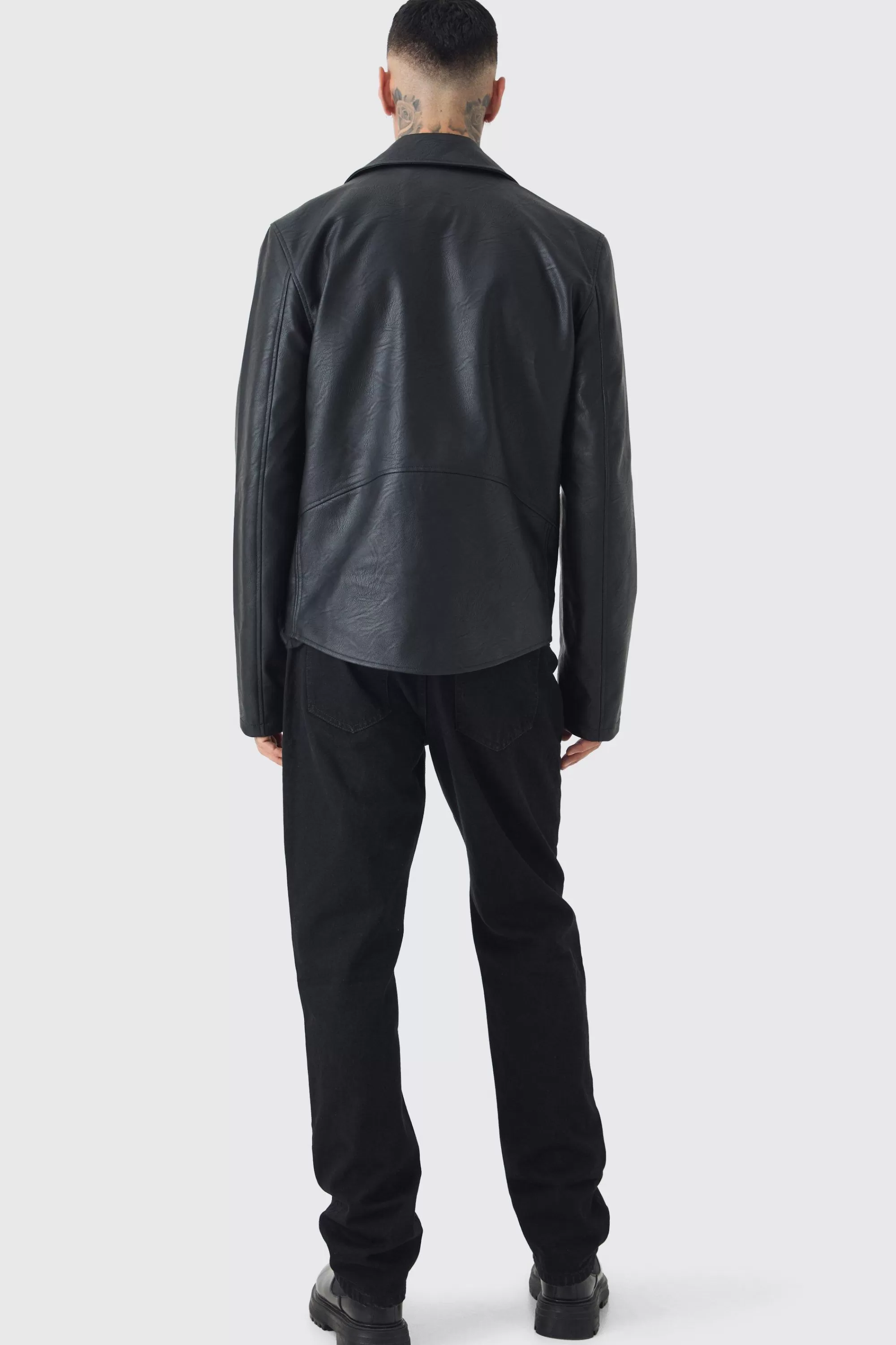 boohooMAN Tall PU Biker Jacket In | UK