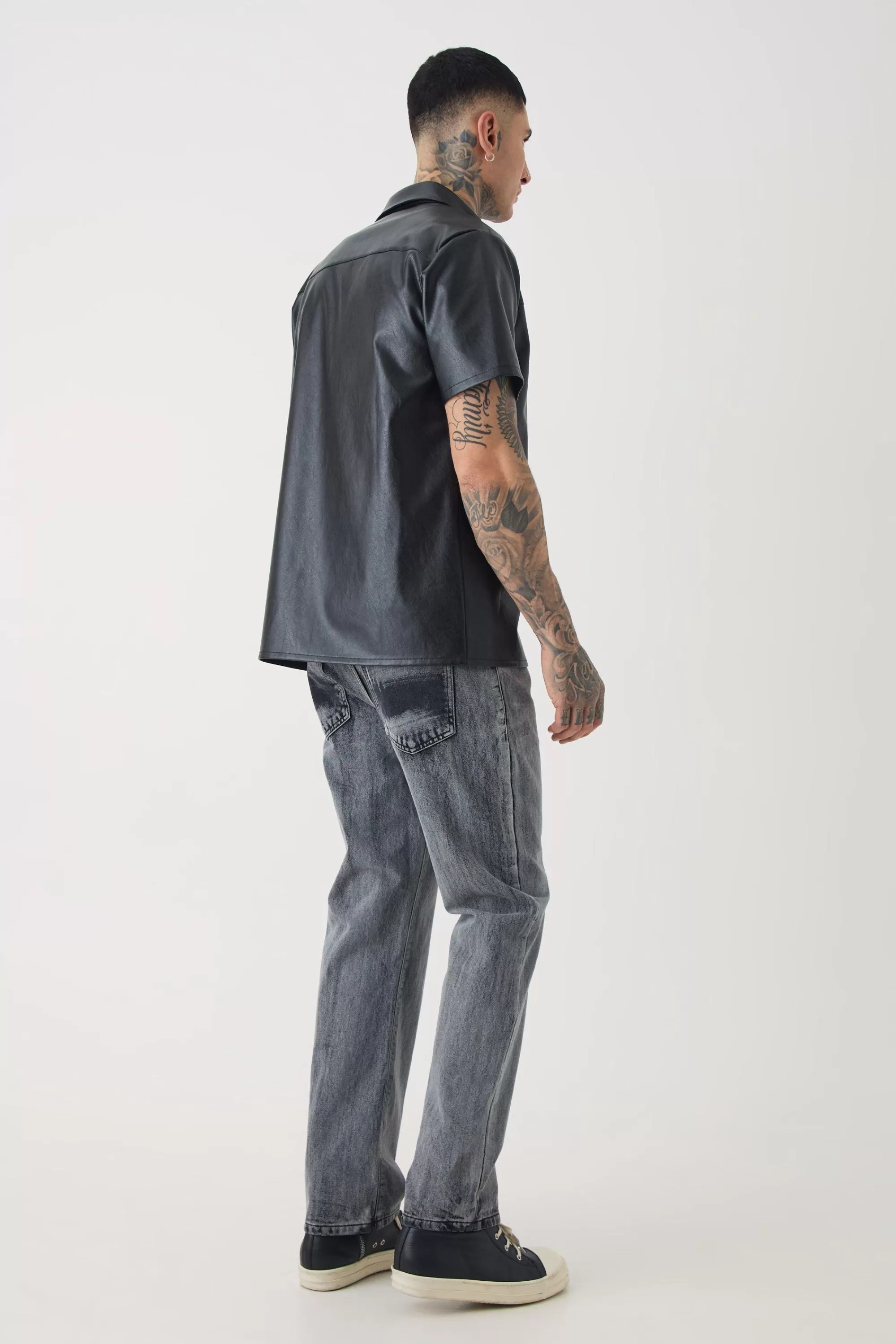 boohooMAN Tall PU Utility Pocket Shirt | UK
