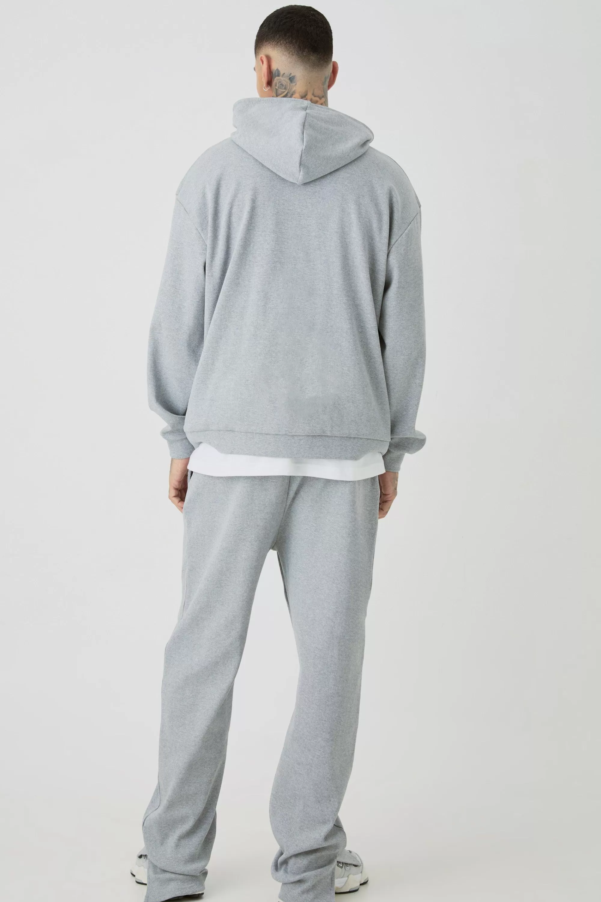 boohooMAN Tall Regular Fit Heavyweight Ribbed Split Hem Jogger | UK