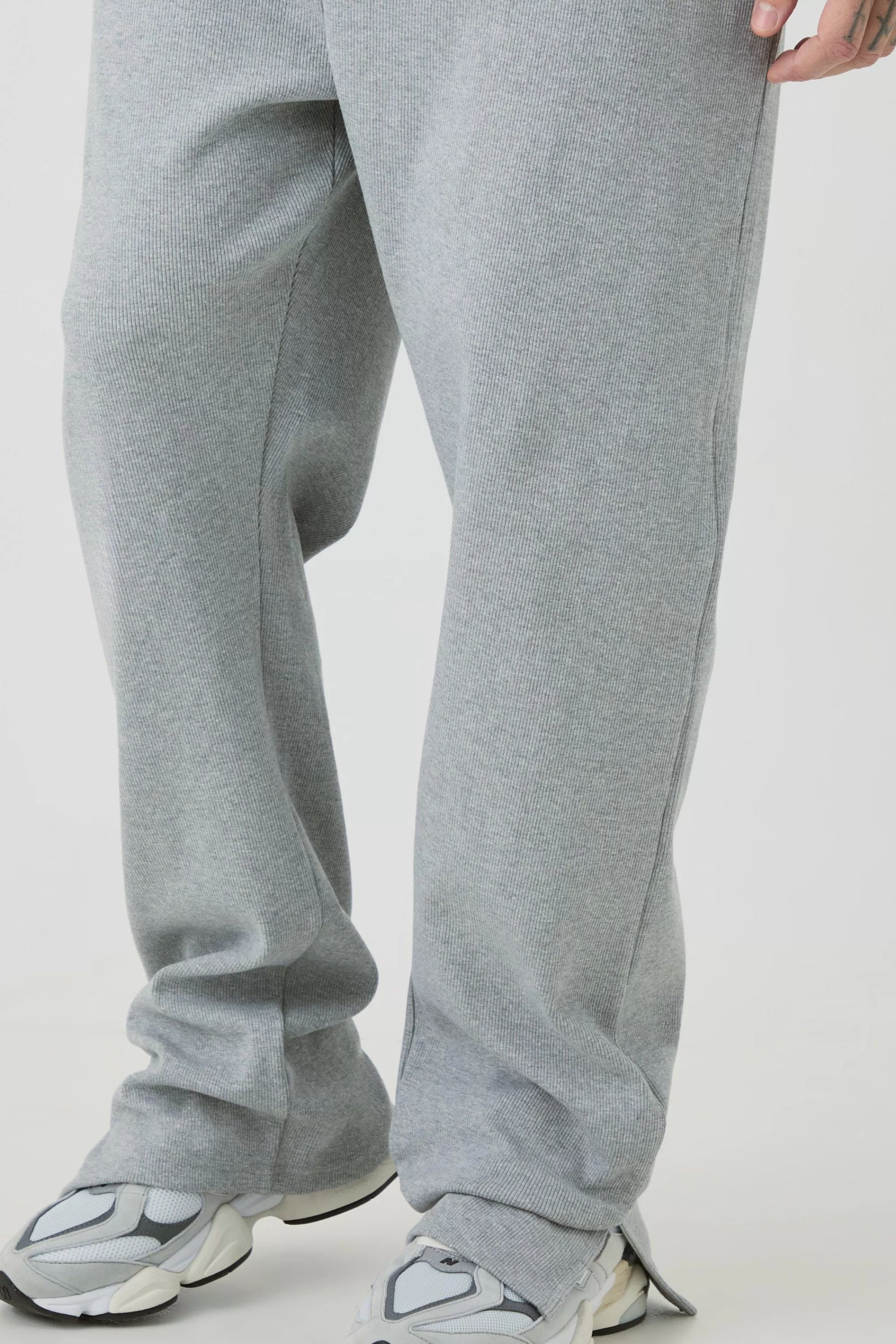 boohooMAN Tall Regular Fit Heavyweight Ribbed Split Hem Jogger | UK